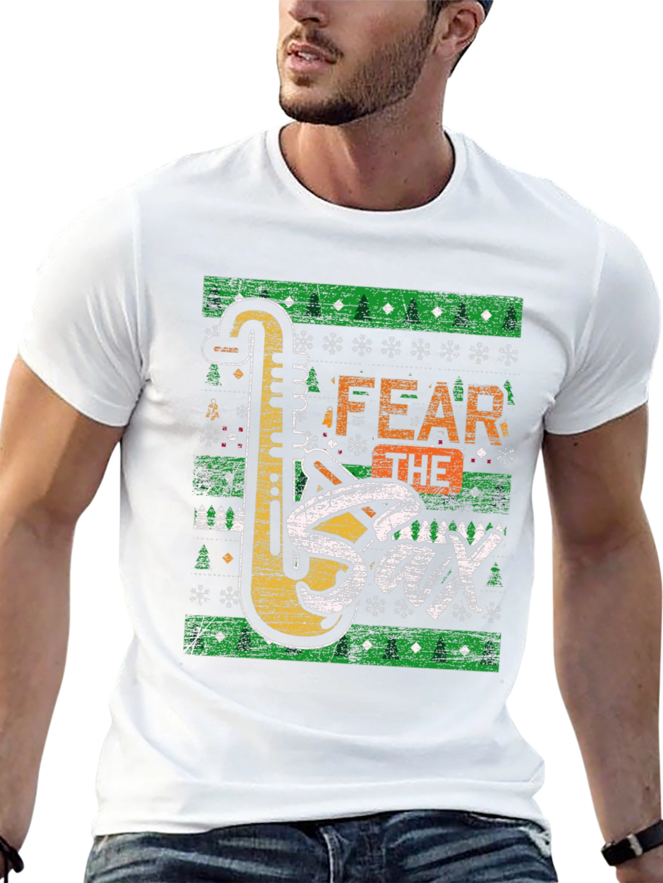 Fear the Sax Ugly Christmas Sweater Style T-Shirt