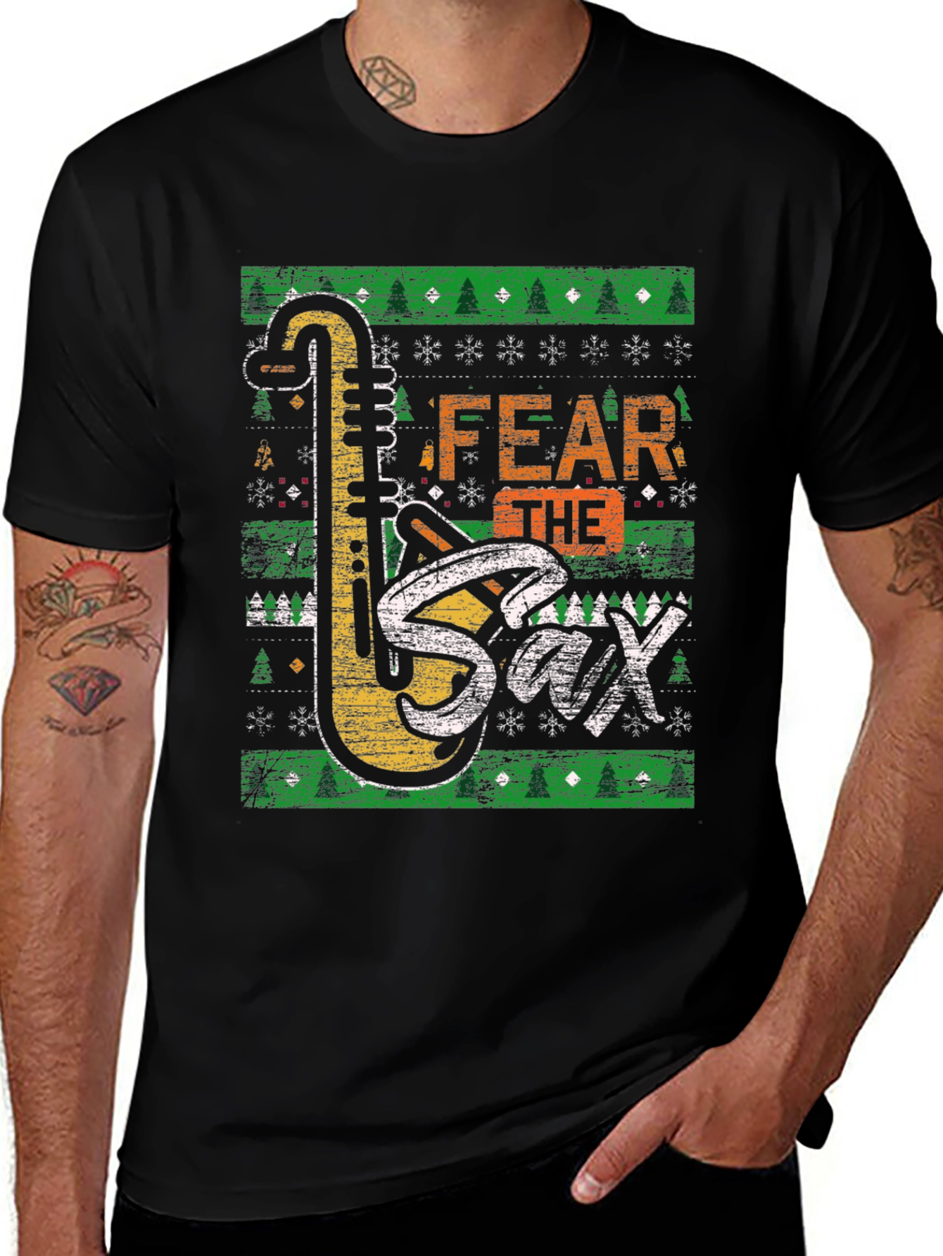 Fear the Sax Ugly Christmas Sweater Style T-Shirt