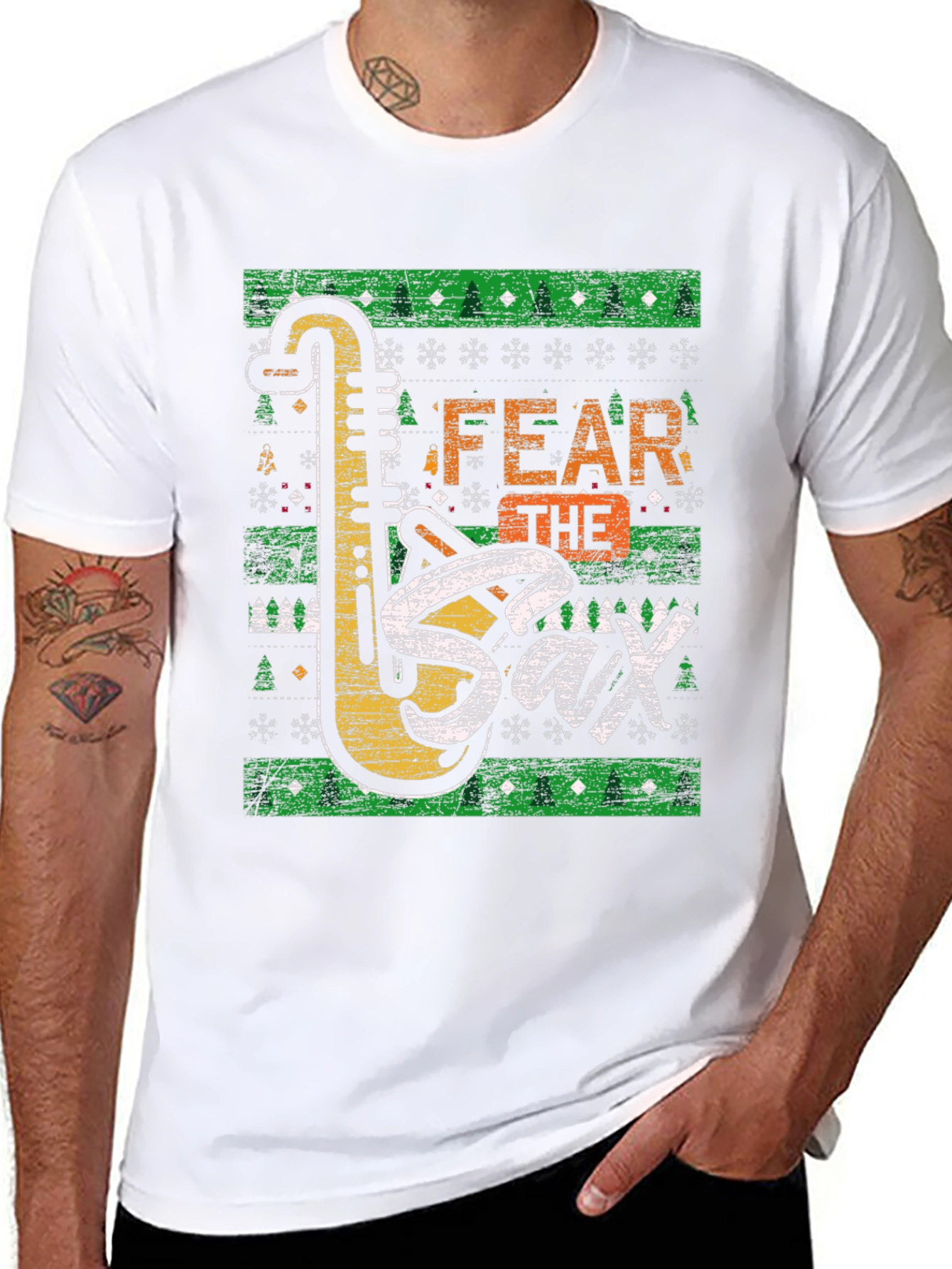 Fear the Sax Ugly Christmas Sweater Style T-Shirt