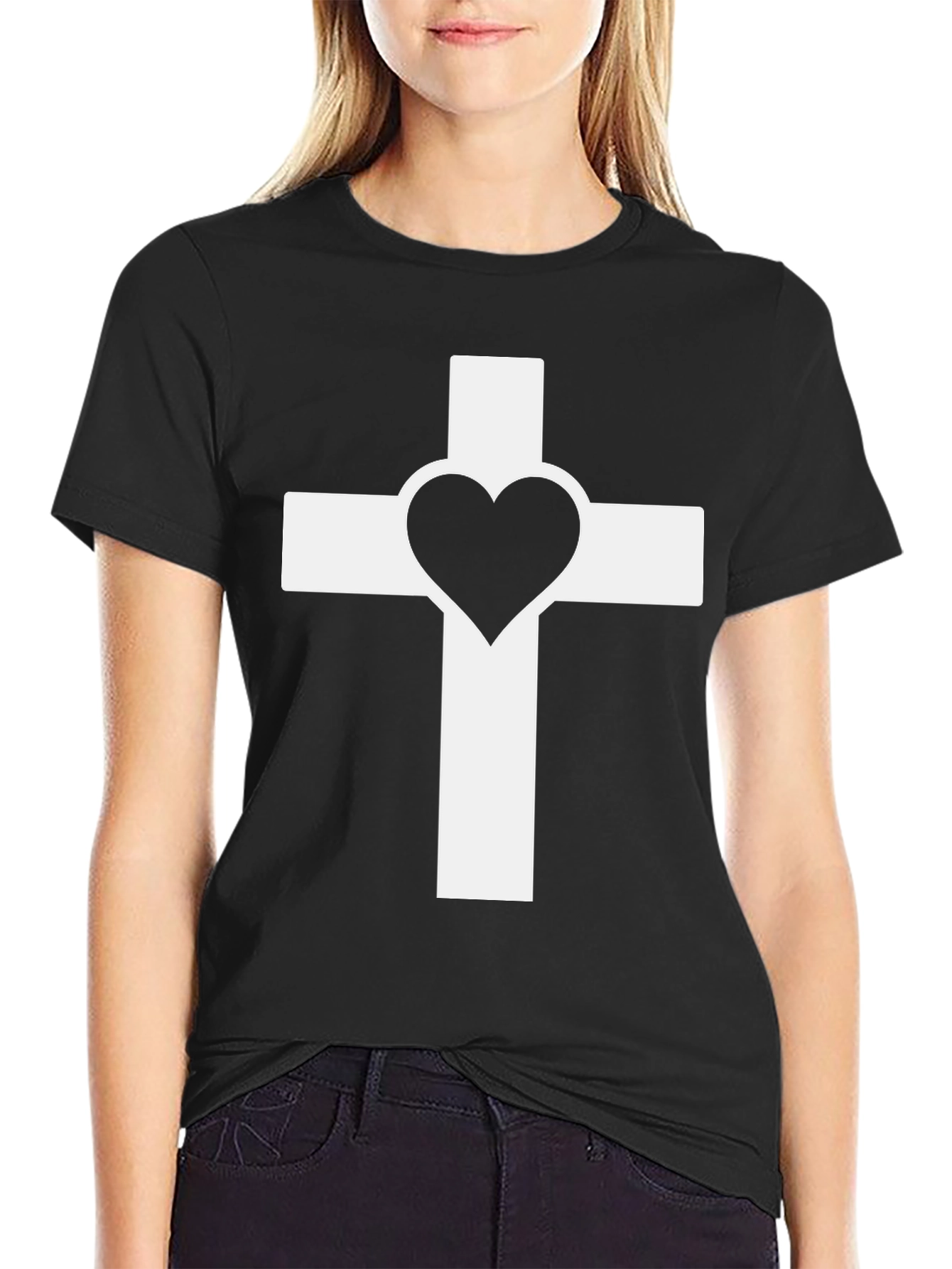 Heart Cross Graphic Tee - Black
