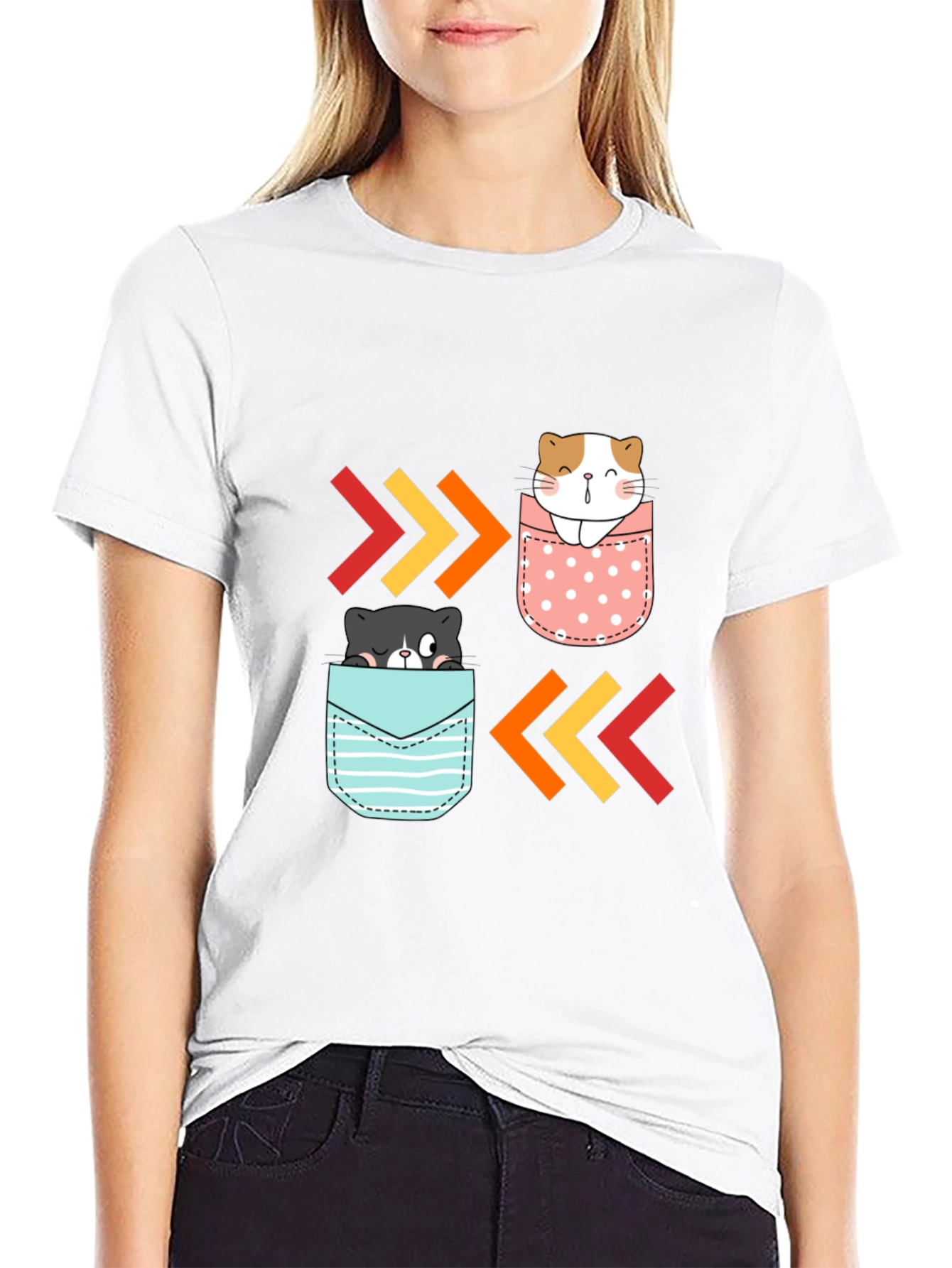 Cute Cats in Pockets Graphic T-Shirt