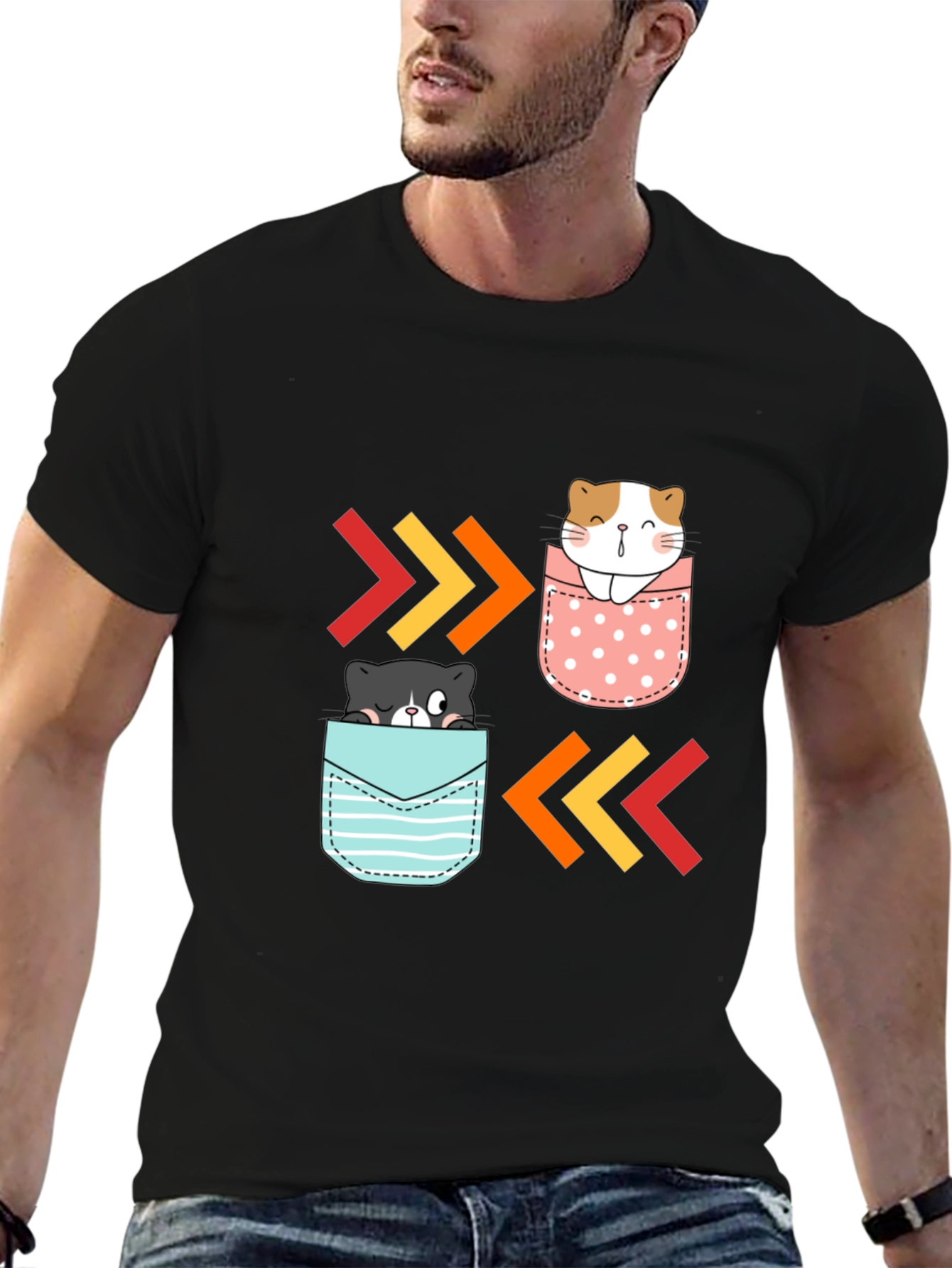 Cute Cats in Pockets Graphic T-Shirt