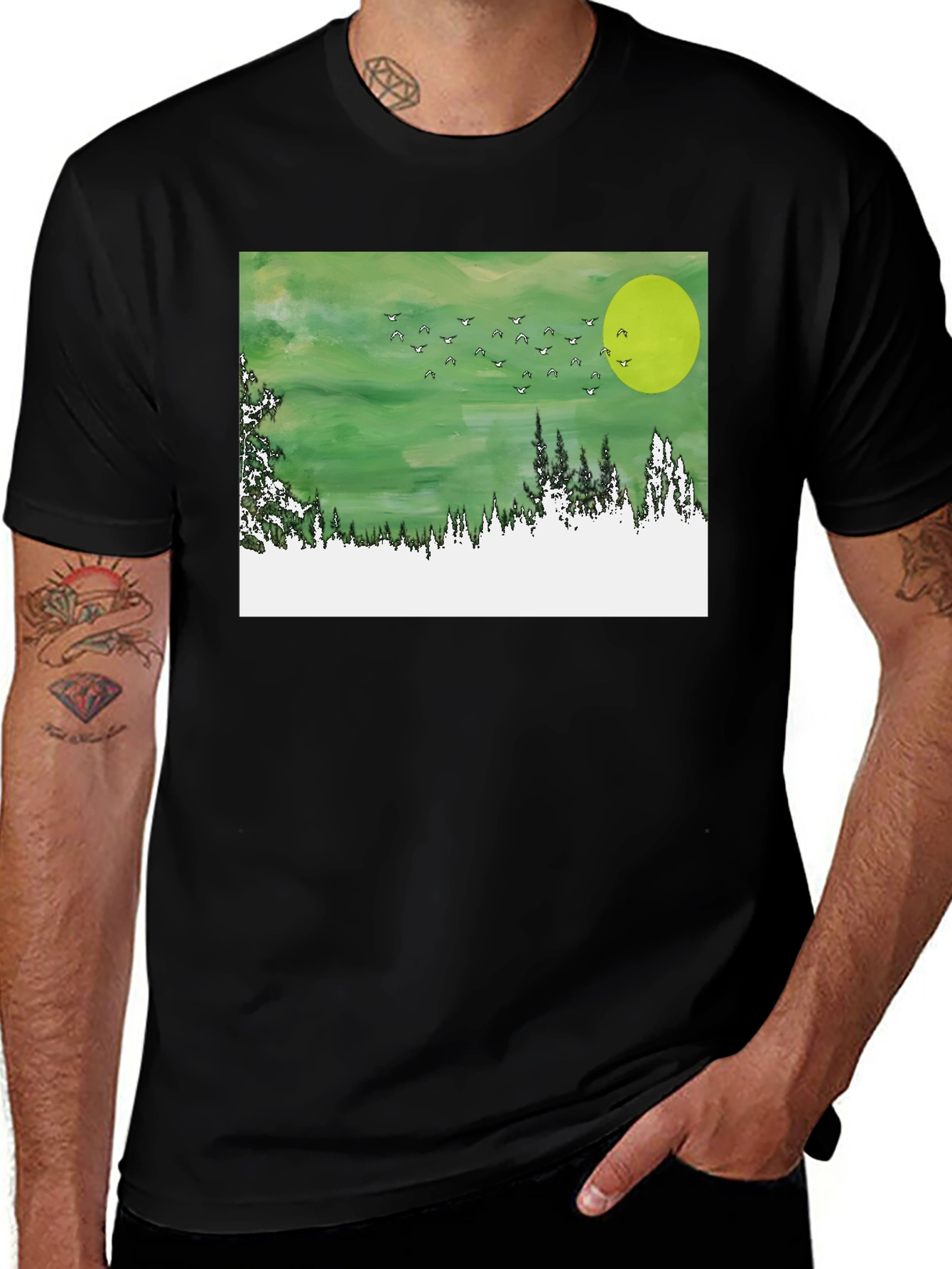 Green Landscape Graphic Tee - Mens Black T-Shirt