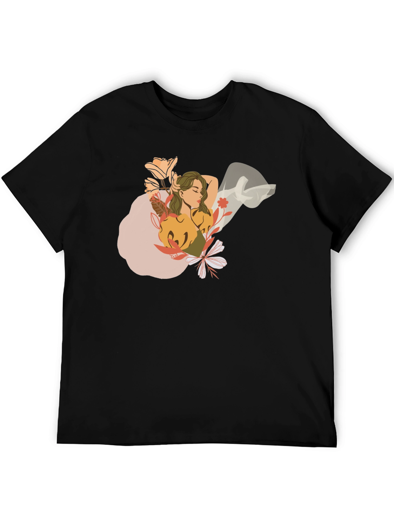 Floral Woman Graphic Black T-Shirt
