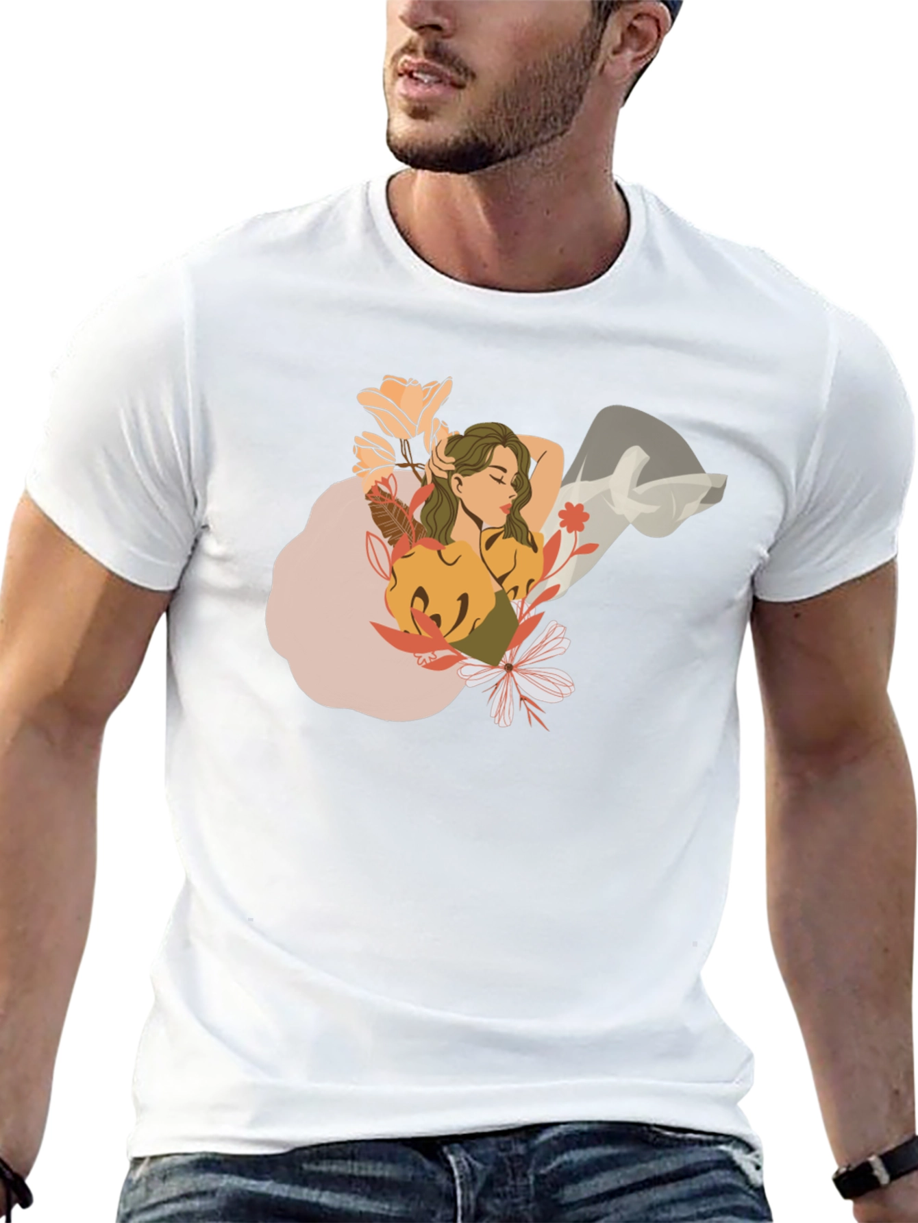 Floral Woman Graphic Black T-Shirt