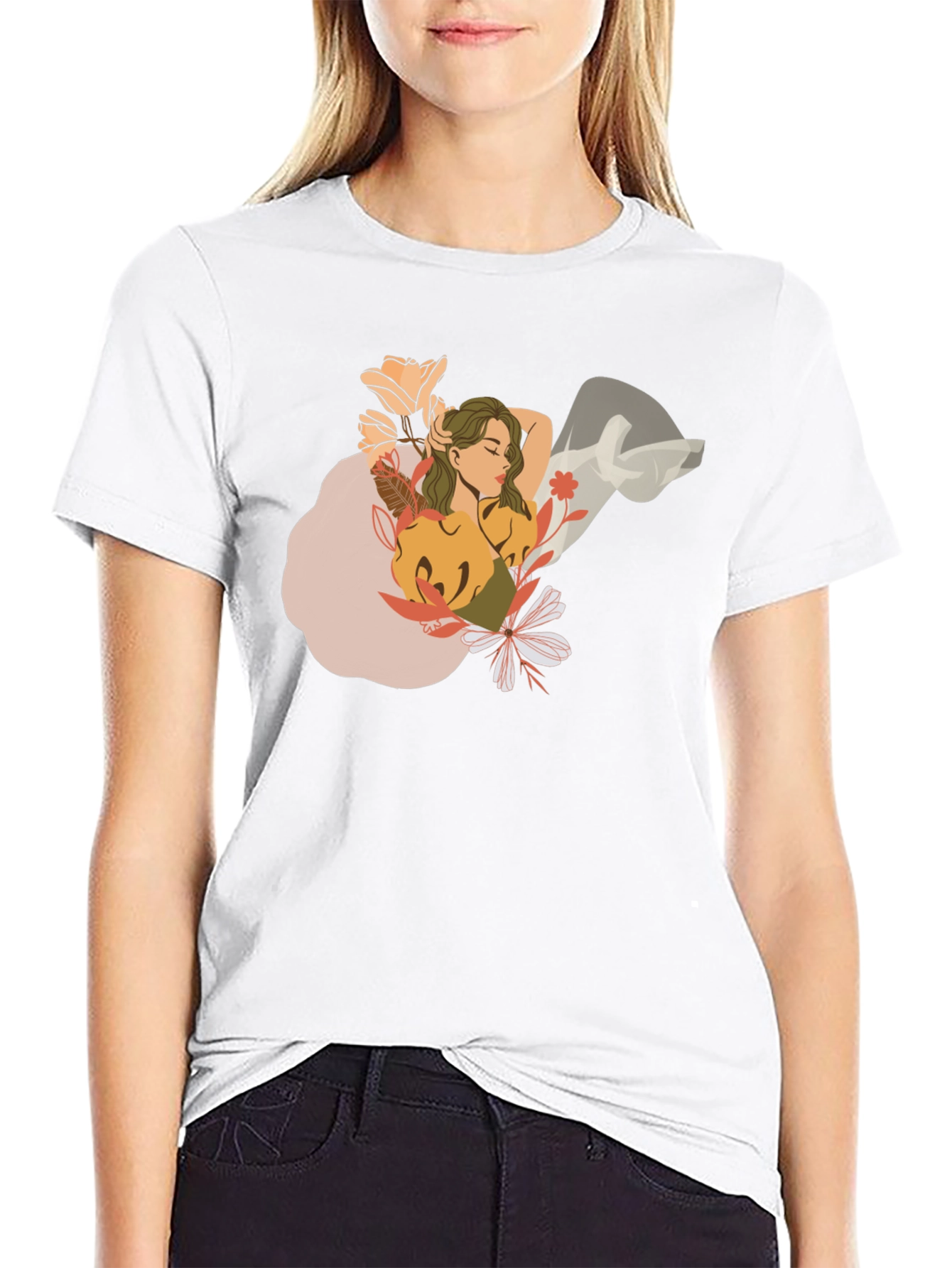 Floral Woman Graphic Black T-Shirt
