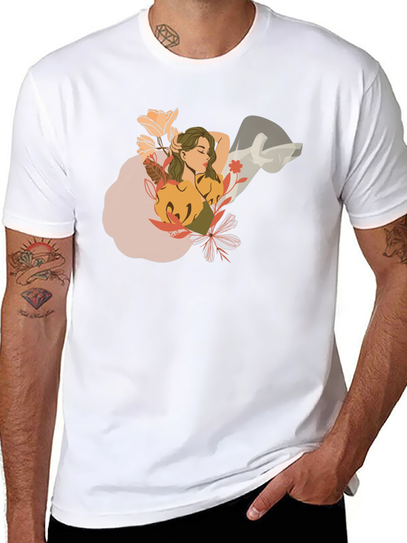 Floral Woman Graphic Black T-Shirt