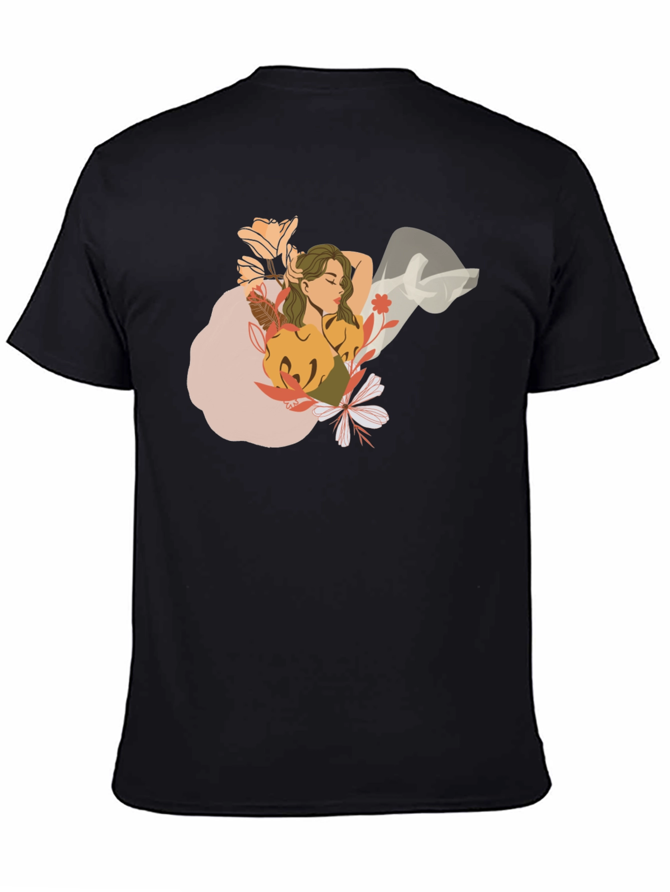 Floral Woman Graphic Black T-Shirt