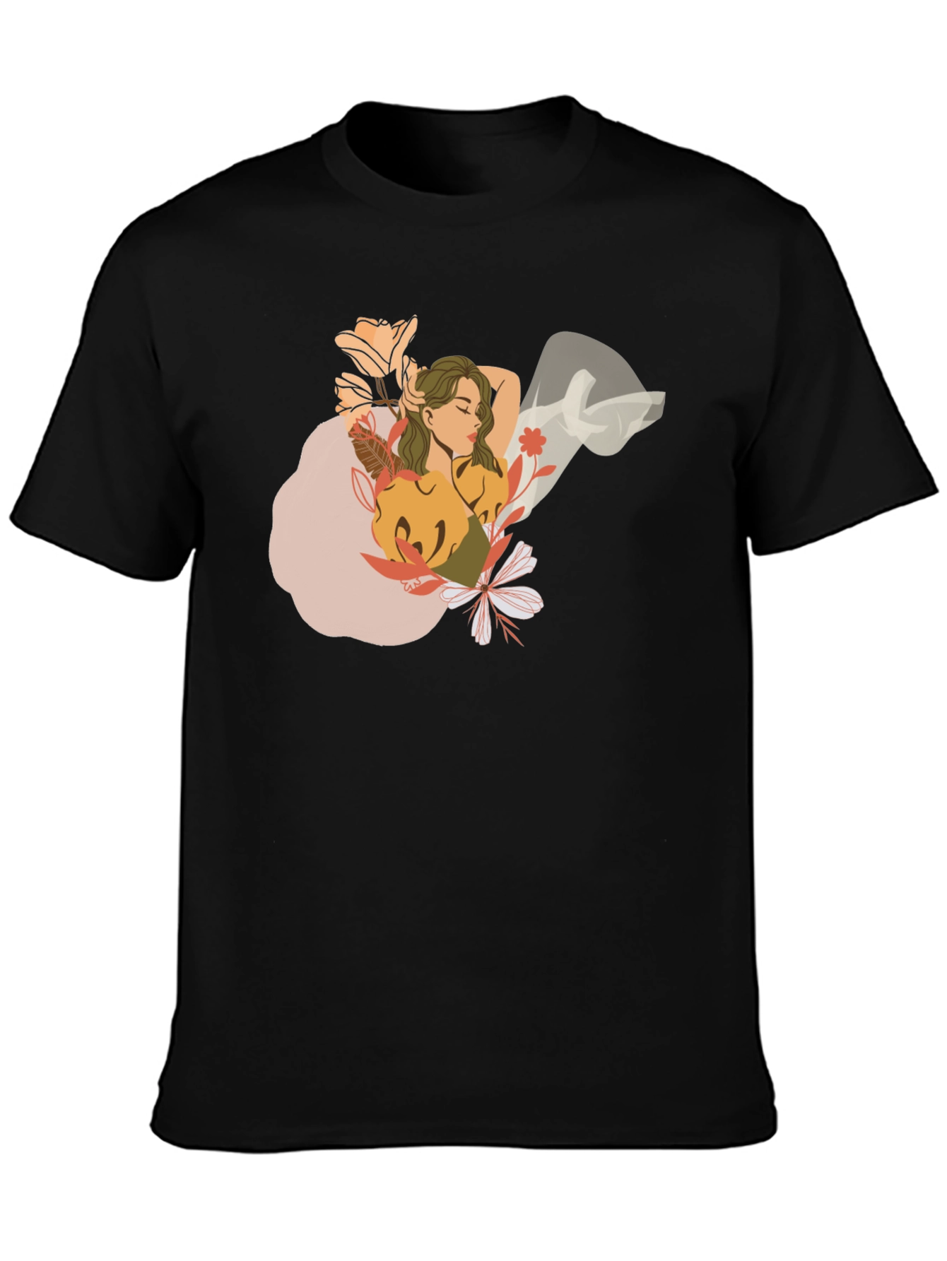 Floral Woman Graphic Black T-Shirt