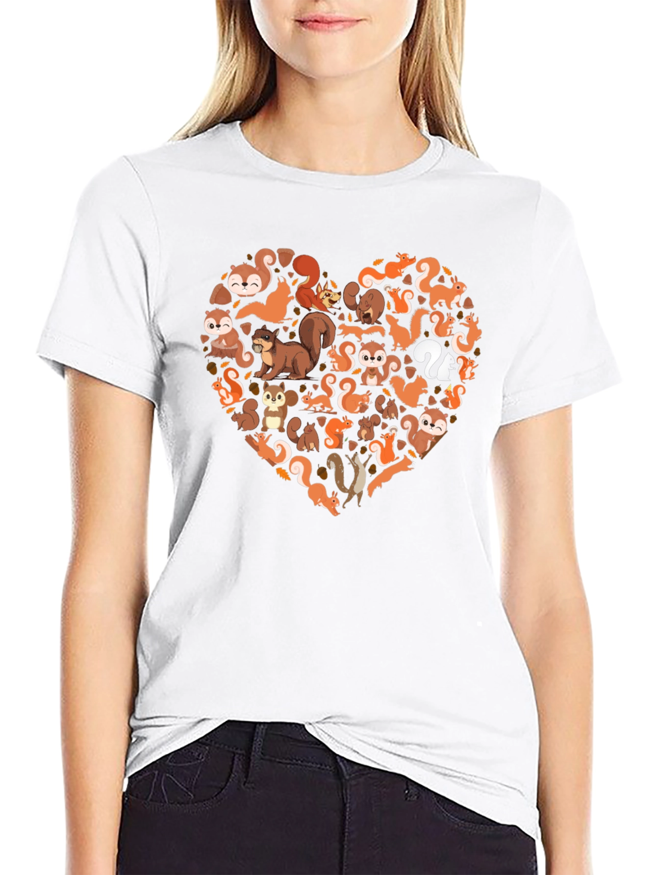 Squirrel Love Heart Black T-Shirt