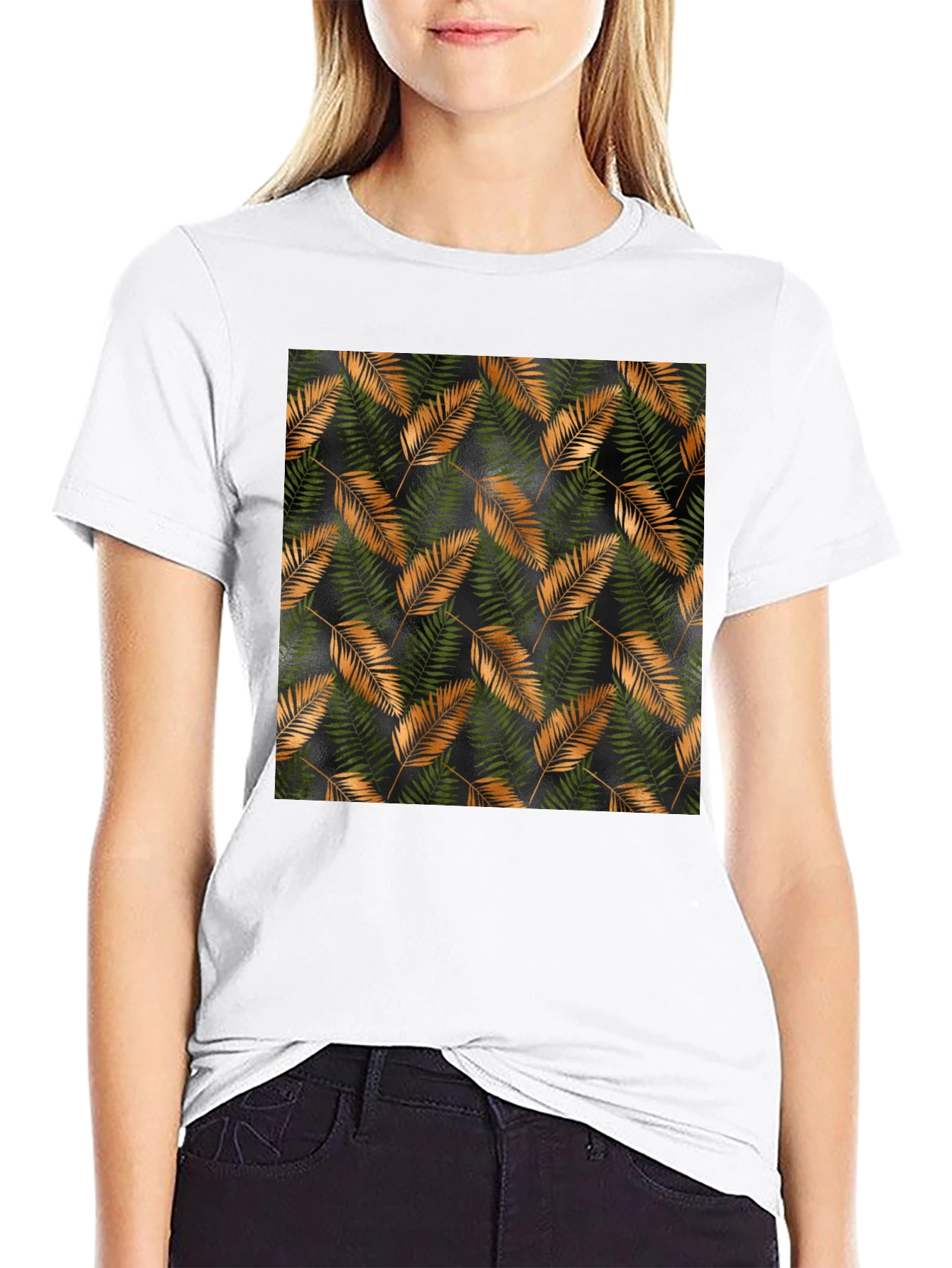 Stylish Black T-Shirt with Tropical Leaf Print