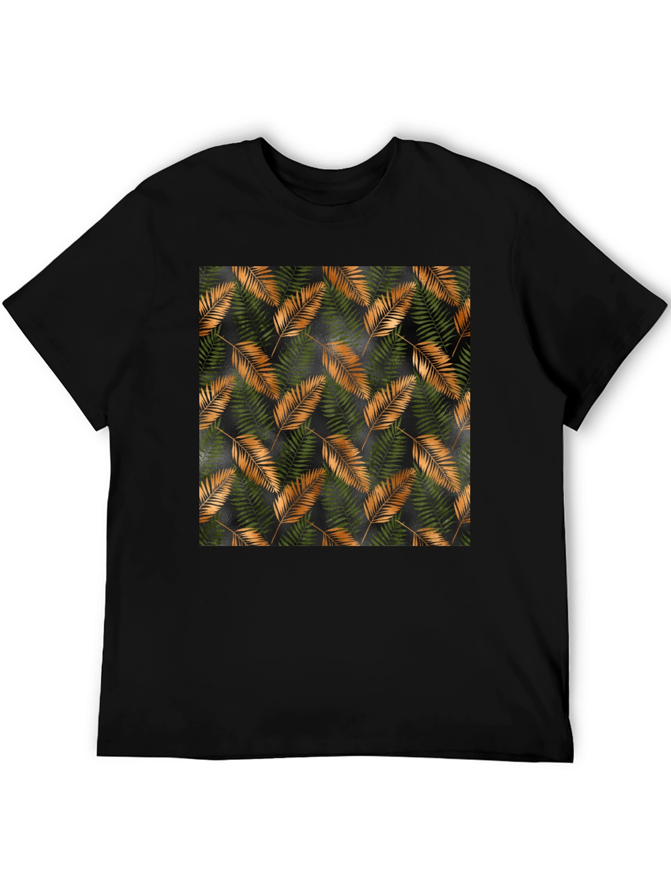 Stylish Black T-Shirt with Tropical Leaf Print