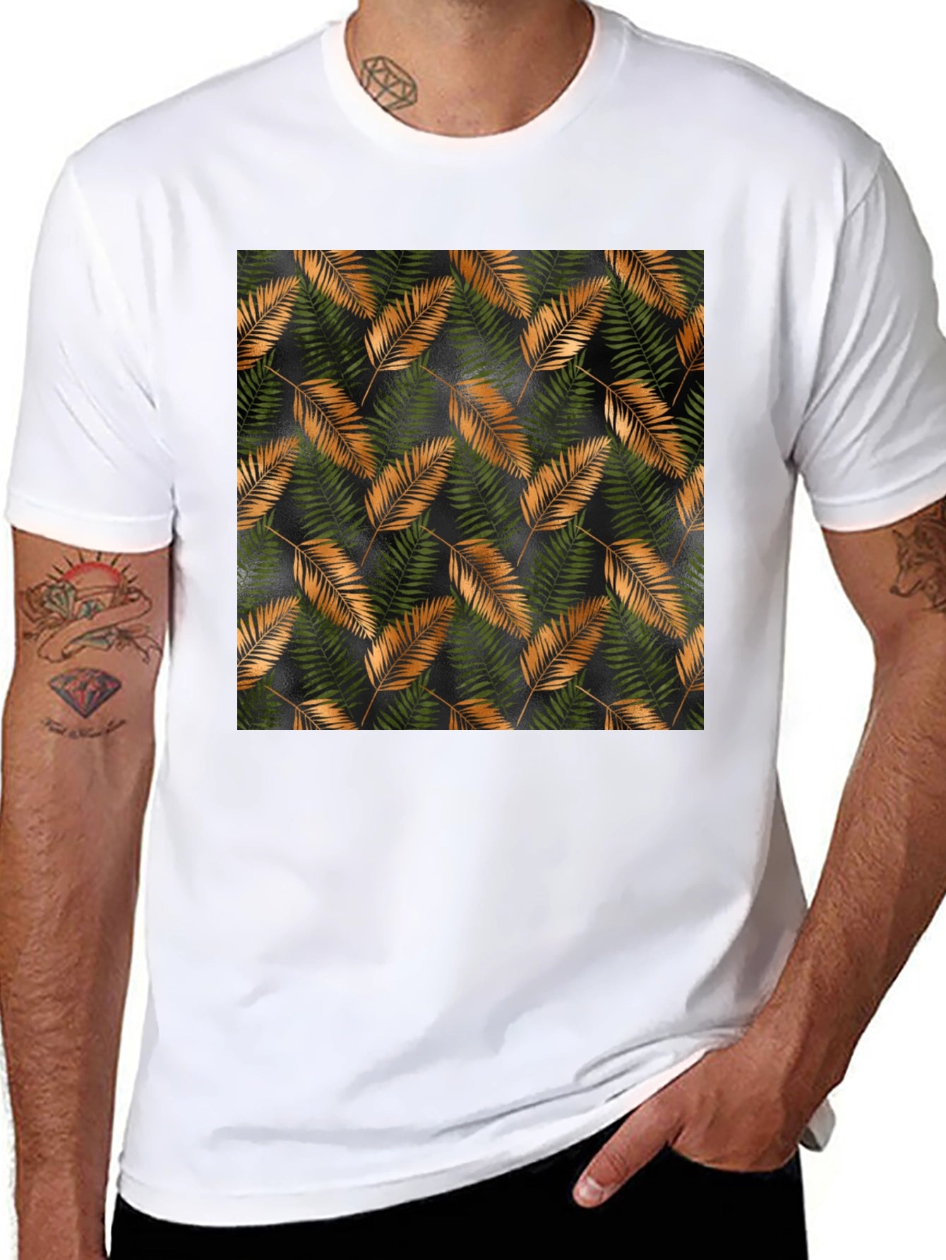 Stylish Black T-Shirt with Tropical Leaf Print