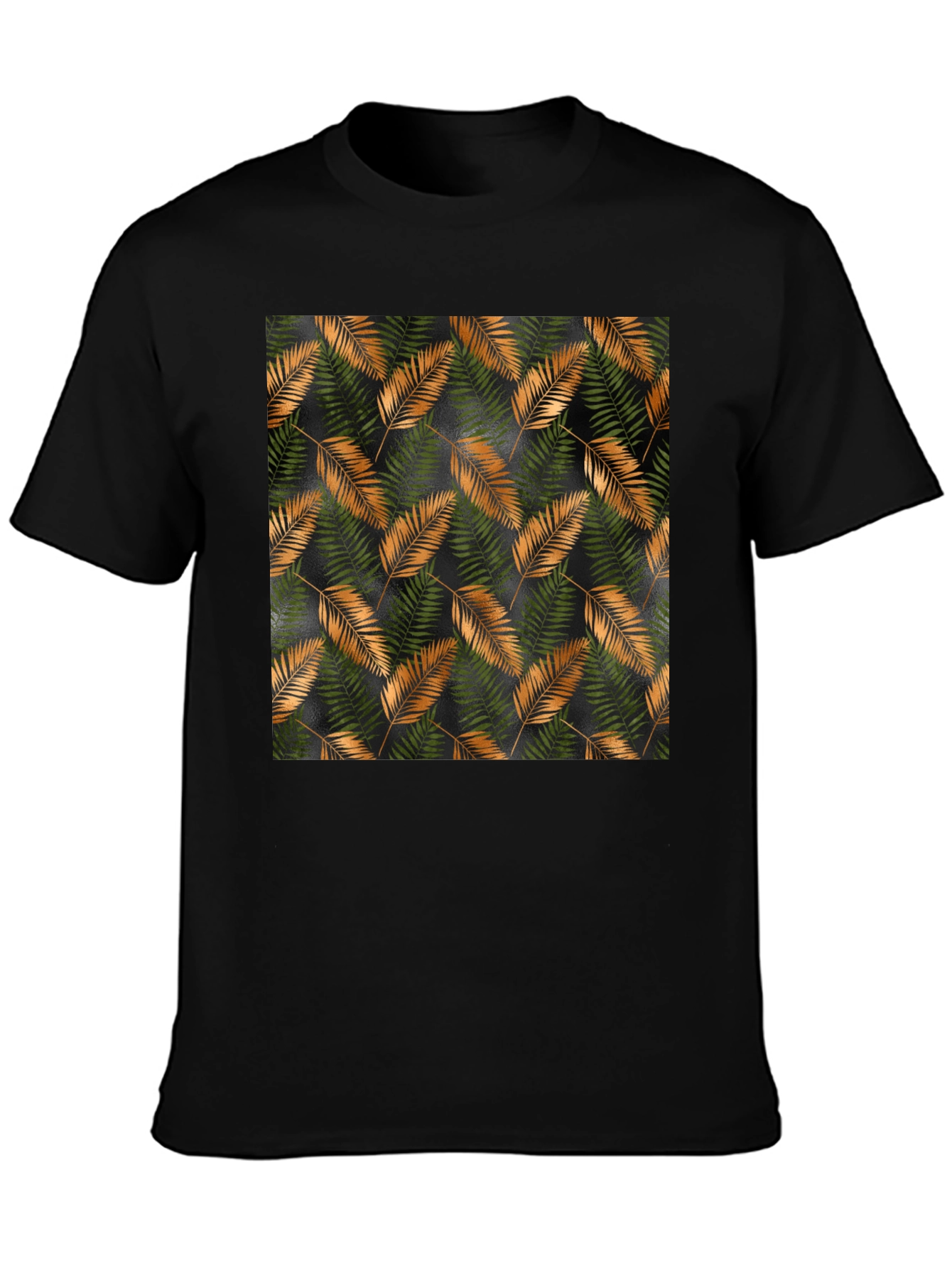 Stylish Black T-Shirt with Tropical Leaf Print