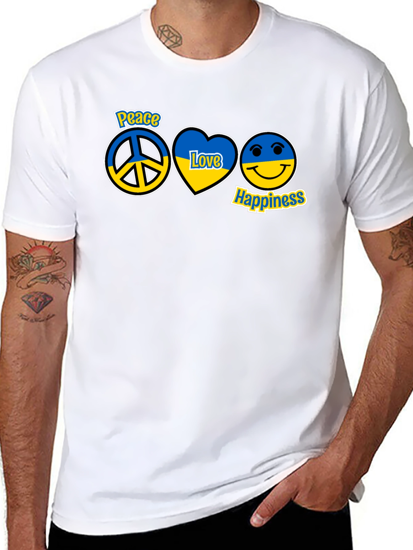 Peace Love Happiness Ukraine Flag T-Shirt