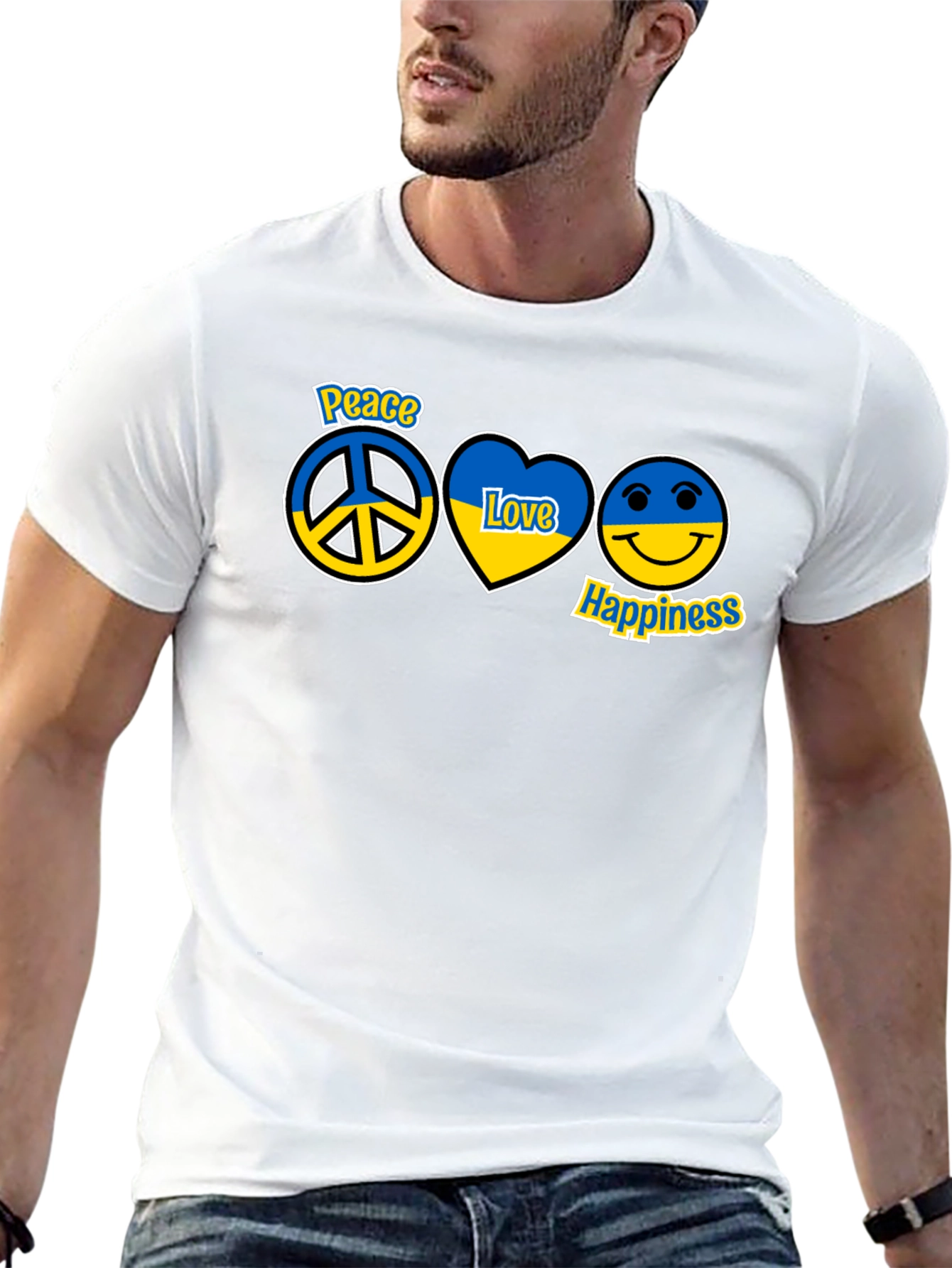 Peace Love Happiness Ukraine Flag T-Shirt