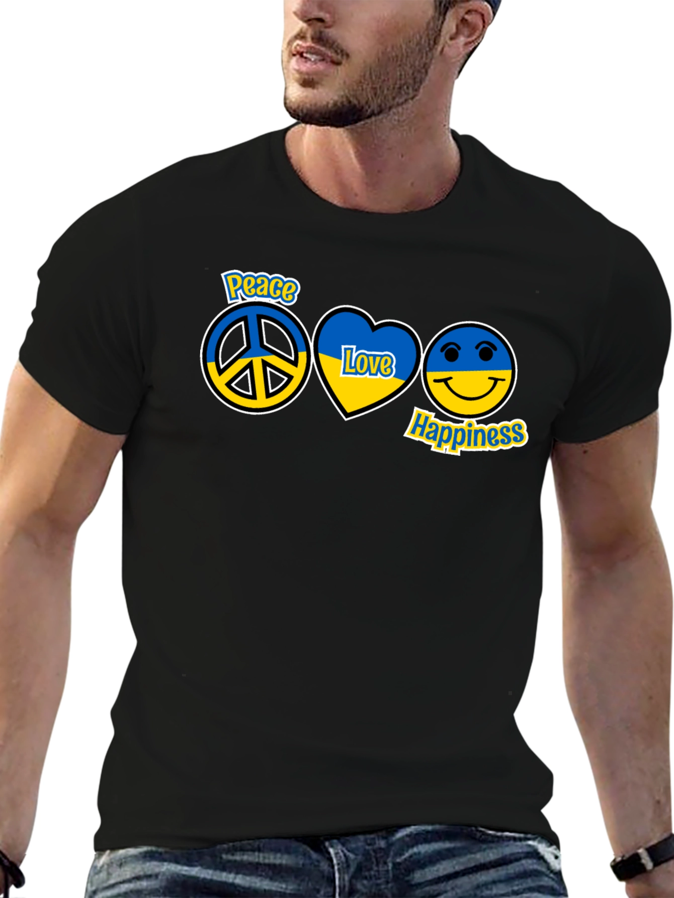 Peace Love Happiness Ukraine Flag T-Shirt