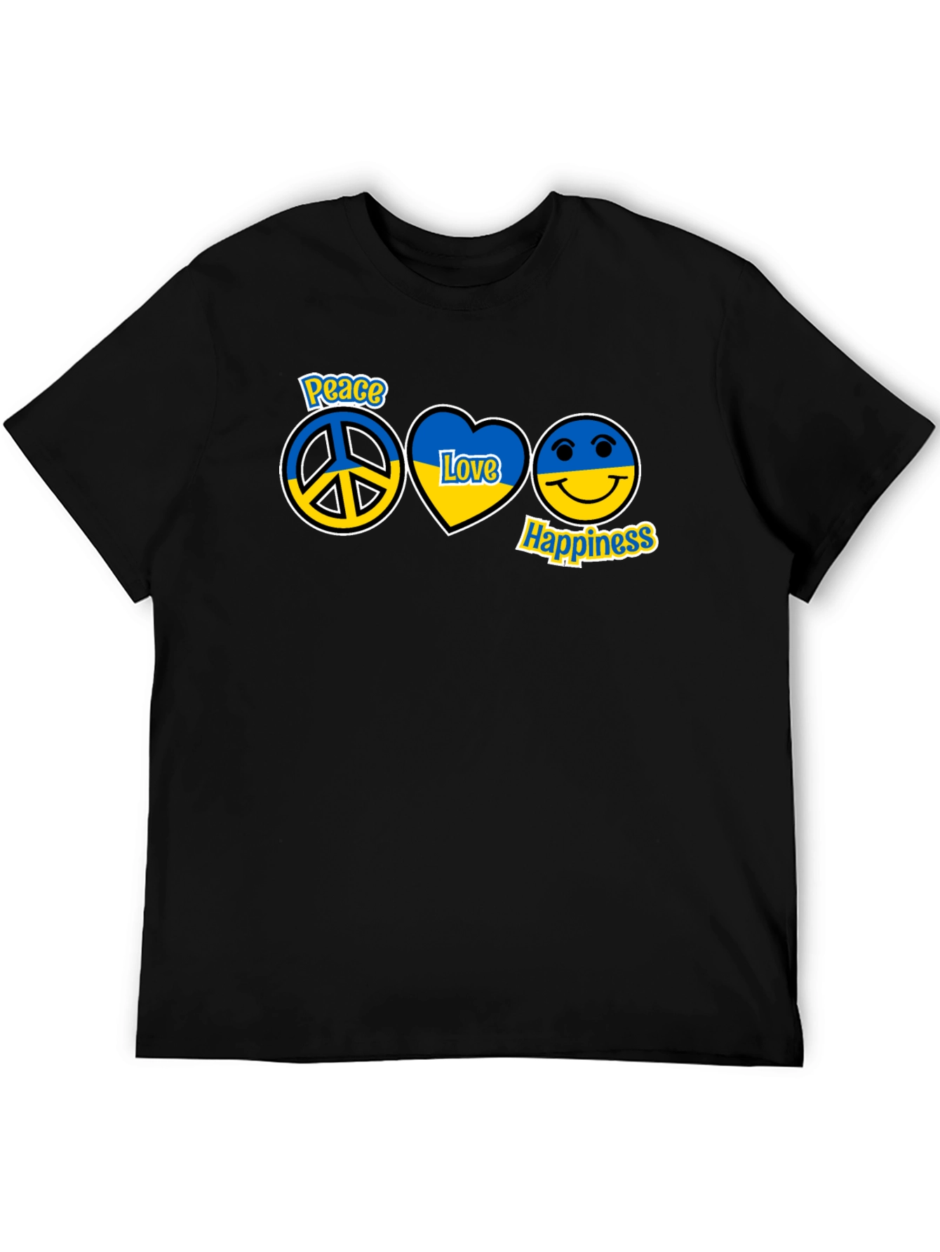 Peace Love Happiness Ukraine Flag T-Shirt