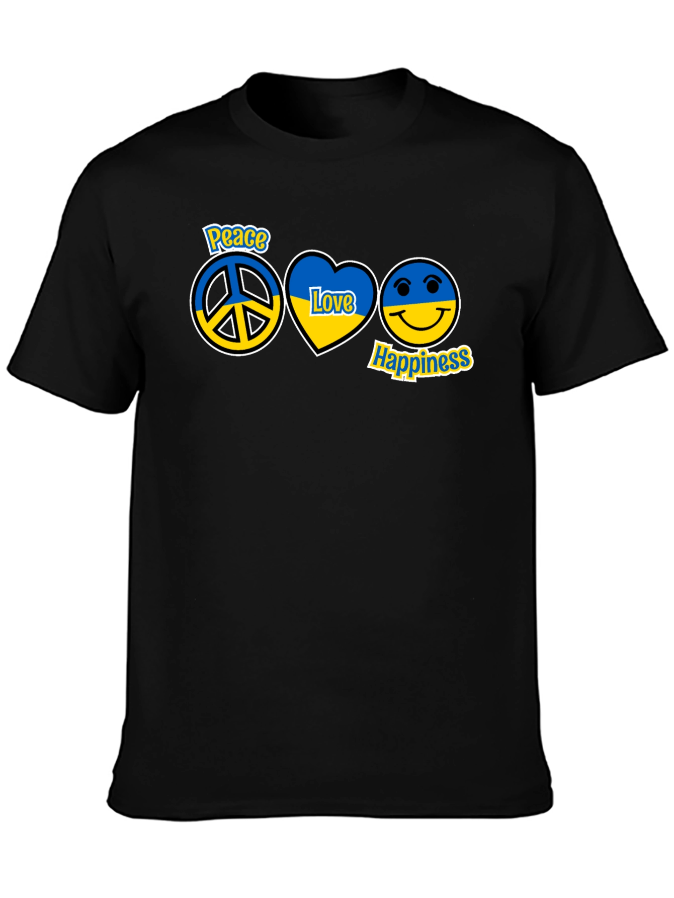 Peace Love Happiness Ukraine Flag T-Shirt