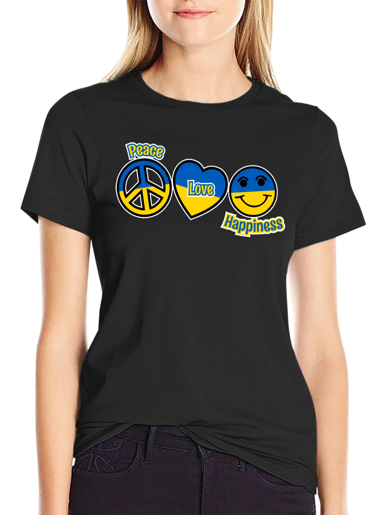 Peace Love Happiness Ukraine Flag T-Shirt