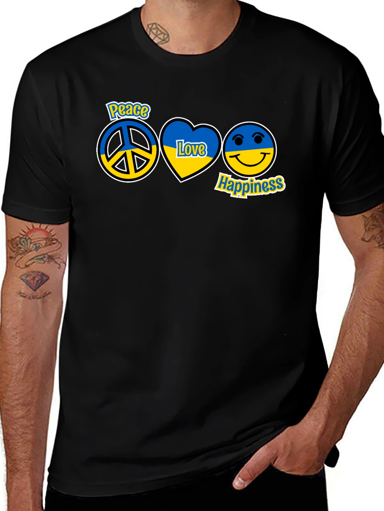 Peace Love Happiness Ukraine Flag T-Shirt