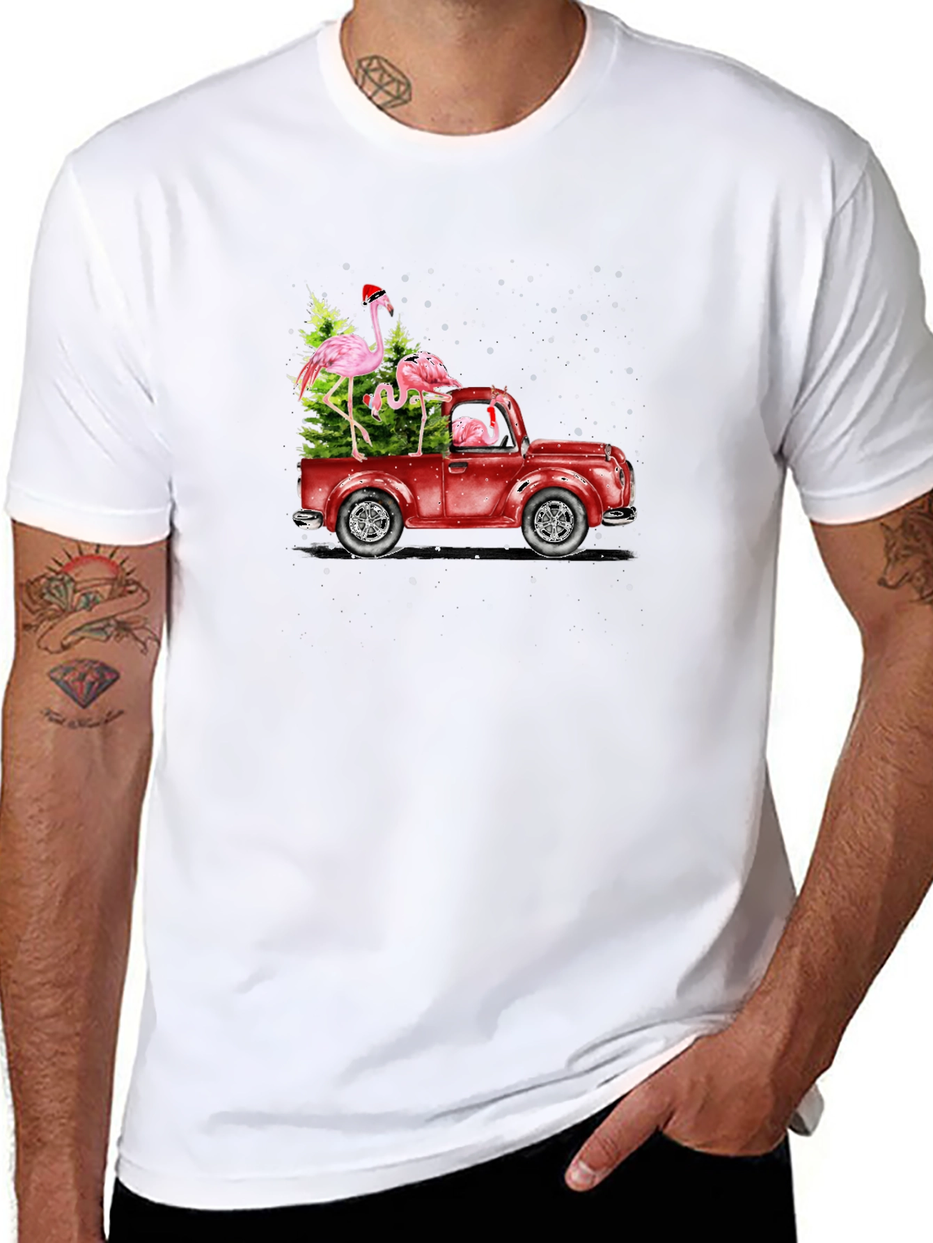 Flamingo Christmas Truck T-Shirt