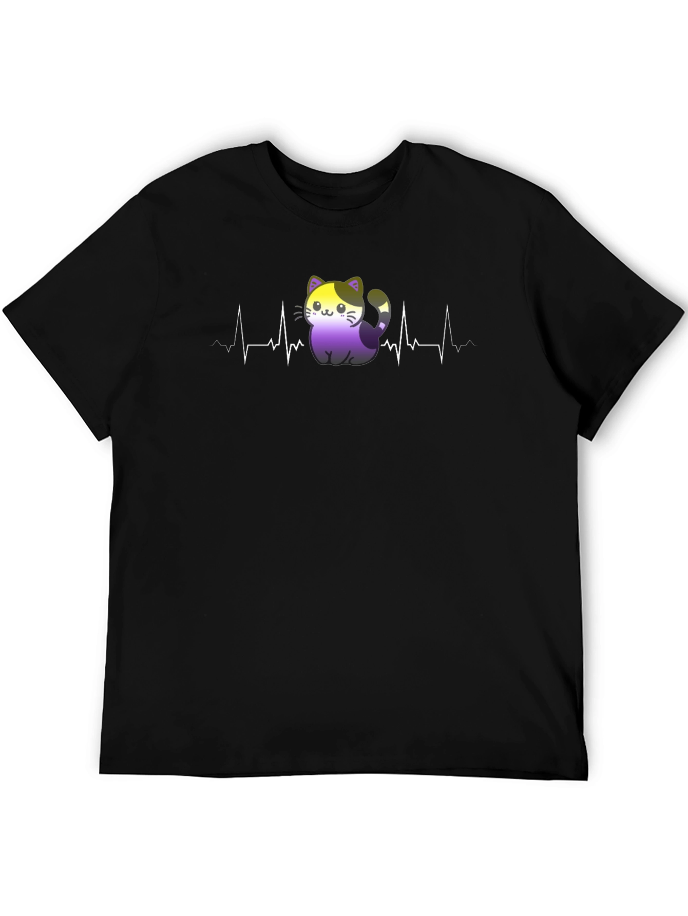 Nonbinary Cat Heartbeat T-Shirt - Black Pride Tee