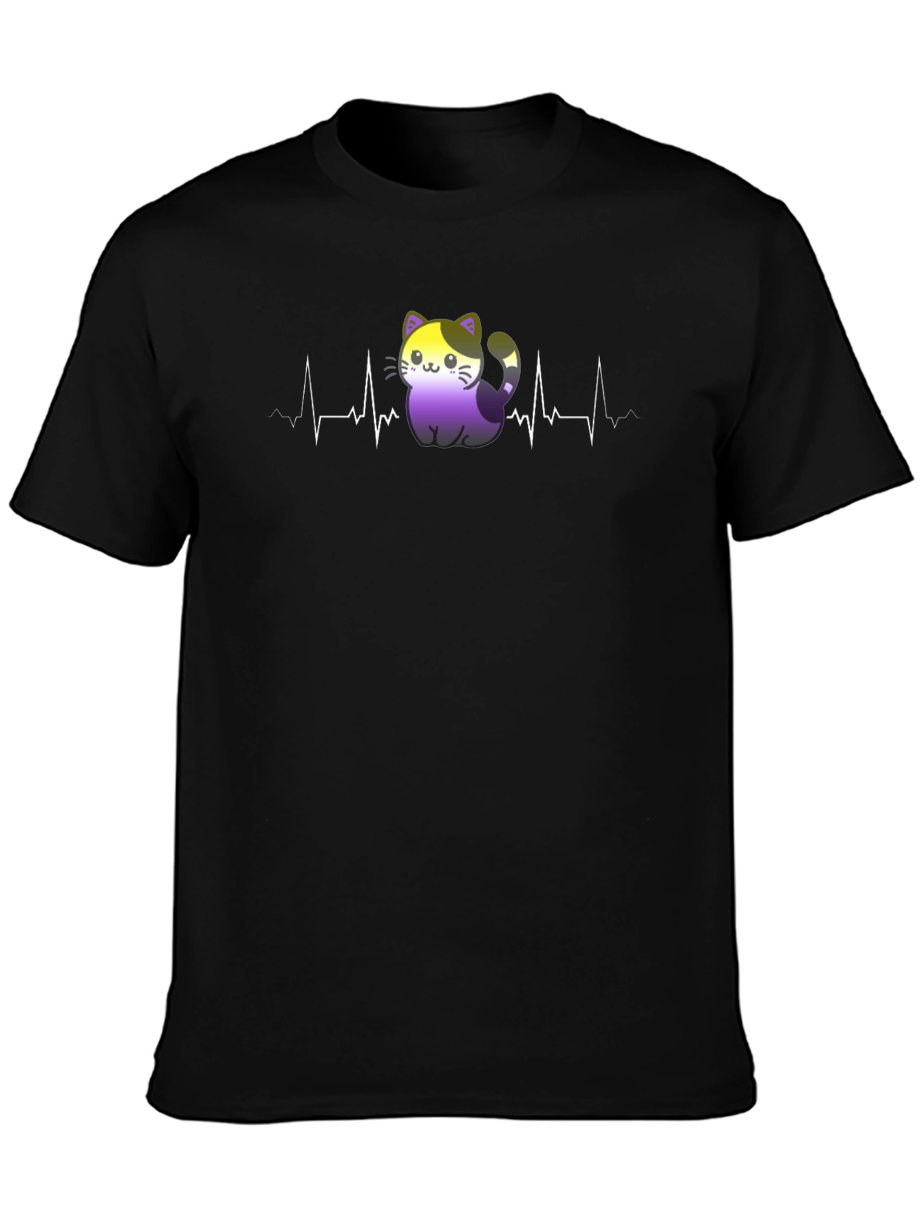 Nonbinary Cat Heartbeat T-Shirt - Black Pride Tee