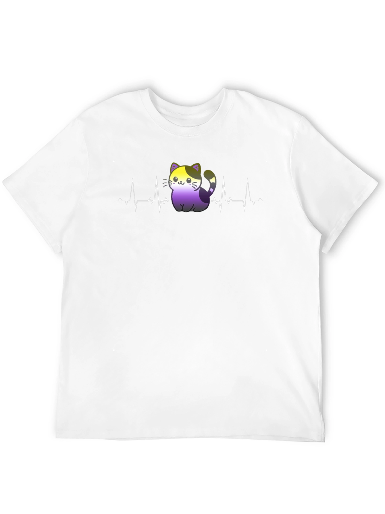 Nonbinary Cat Heartbeat T-Shirt - Black Pride Tee