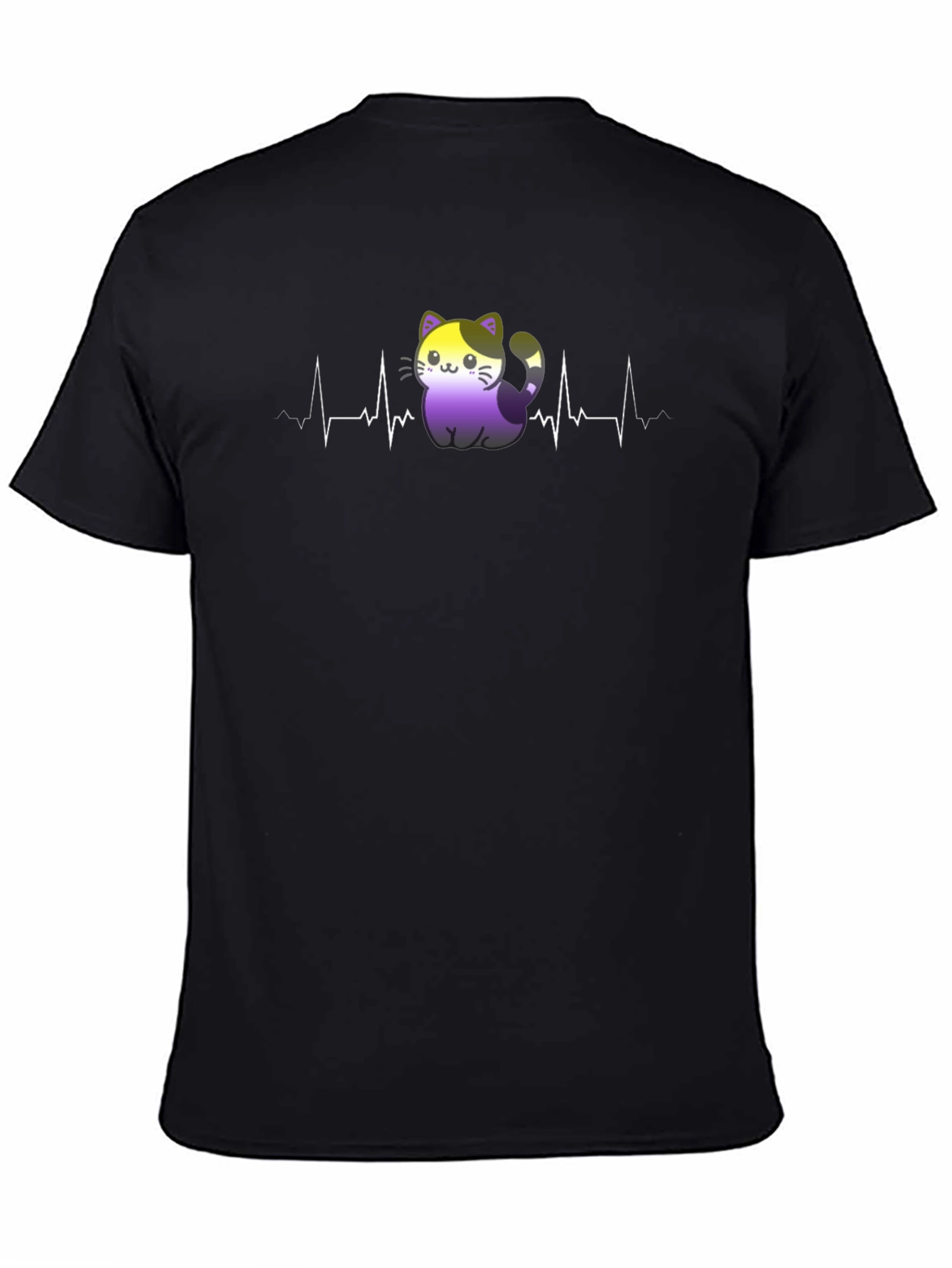 Nonbinary Cat Heartbeat T-Shirt - Black Pride Tee