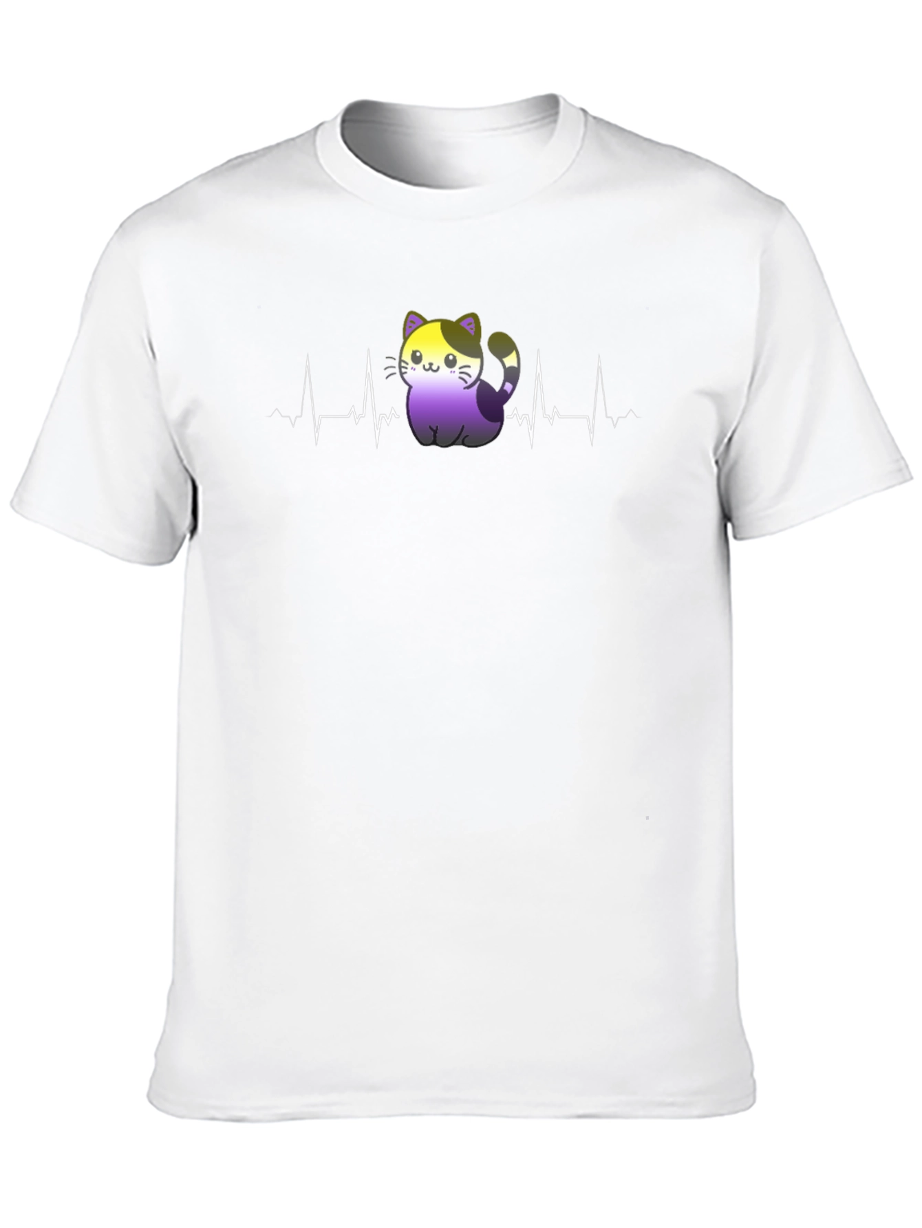 Nonbinary Cat Heartbeat T-Shirt - Black Pride Tee