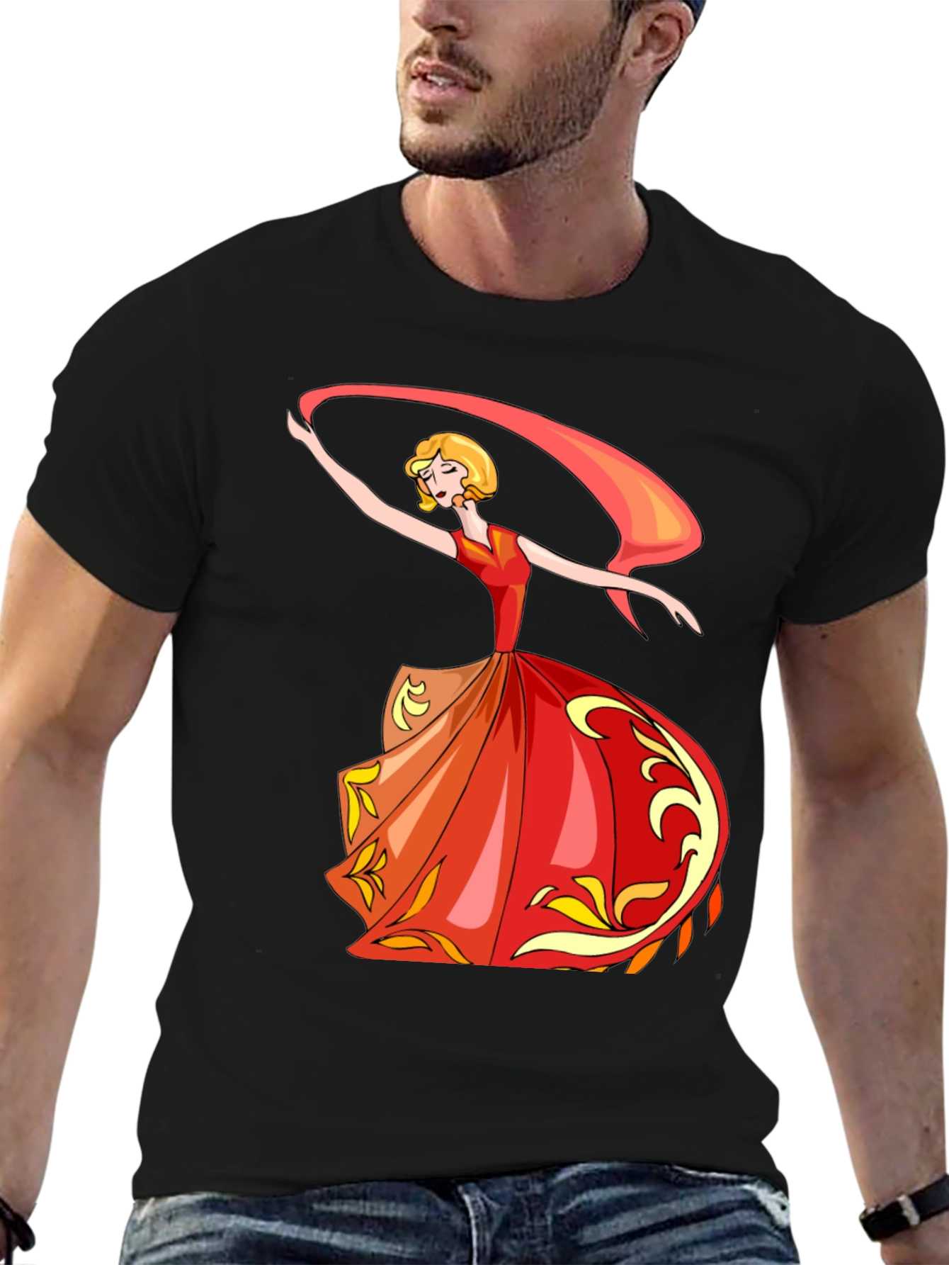 Elegant Dancer Graphic Tee - Black Cotton T-Shirt