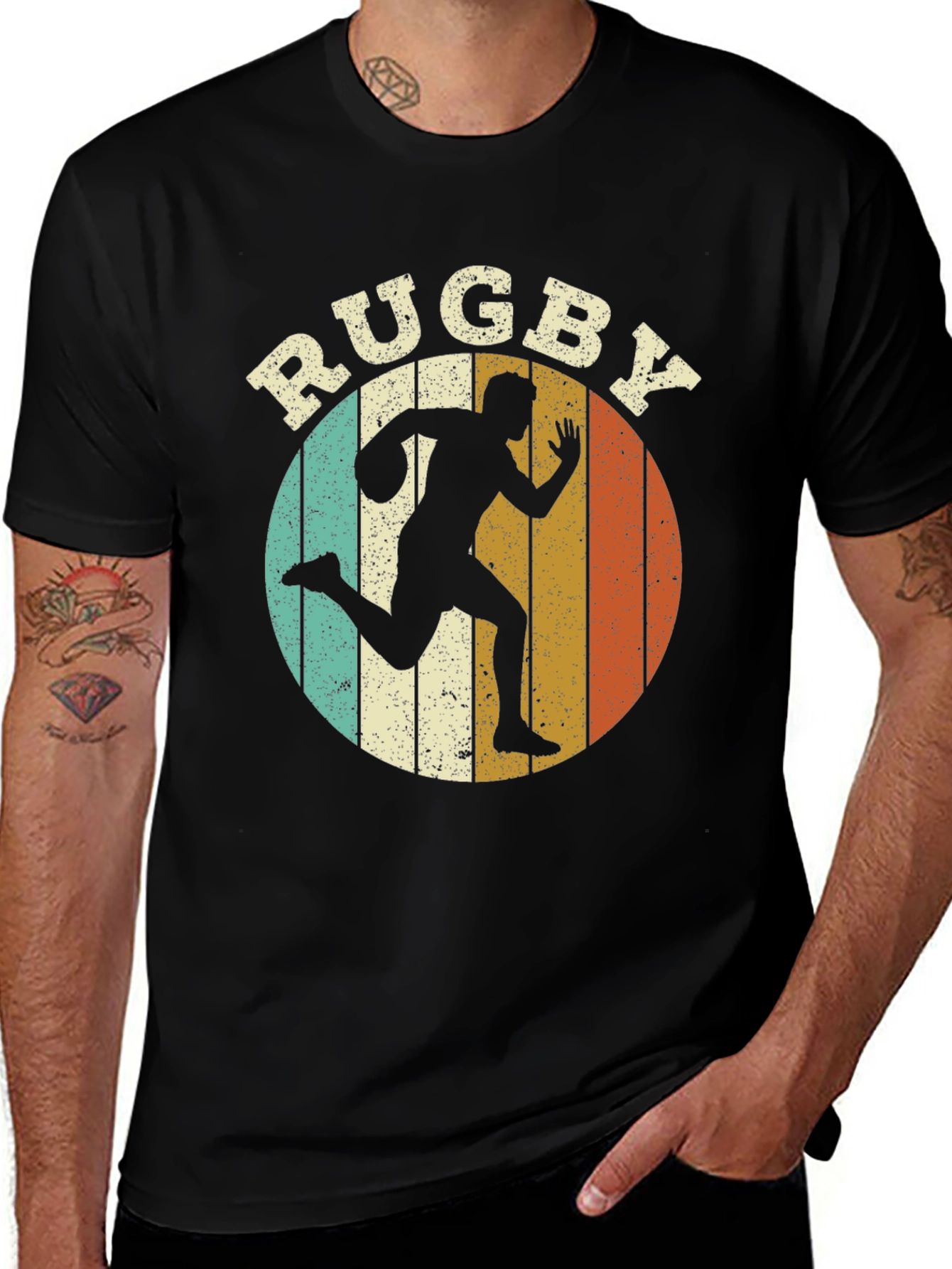Retro Rugby Player Graphic Tee - Sporty Style