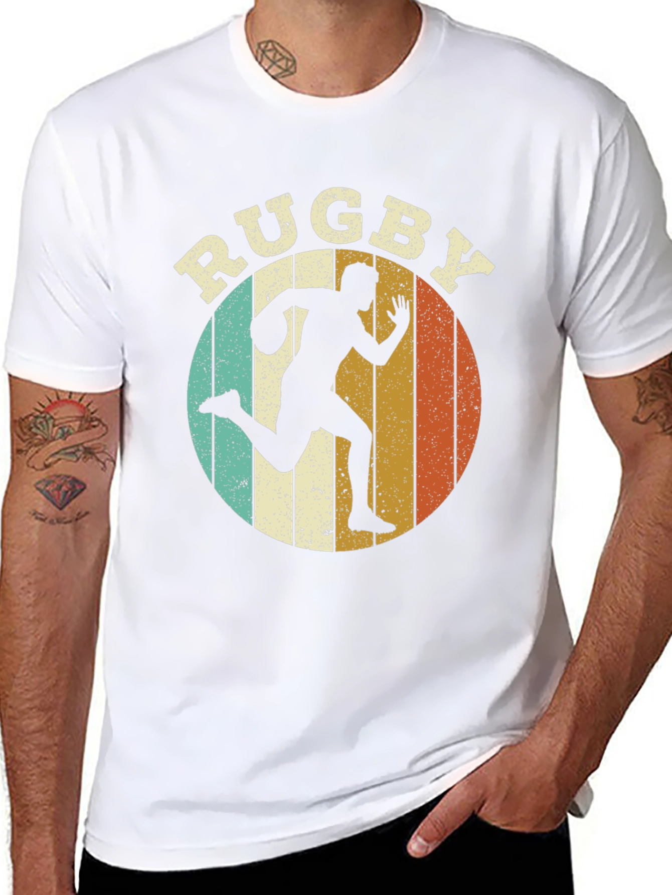 Retro Rugby Player Graphic Tee - Sporty Style