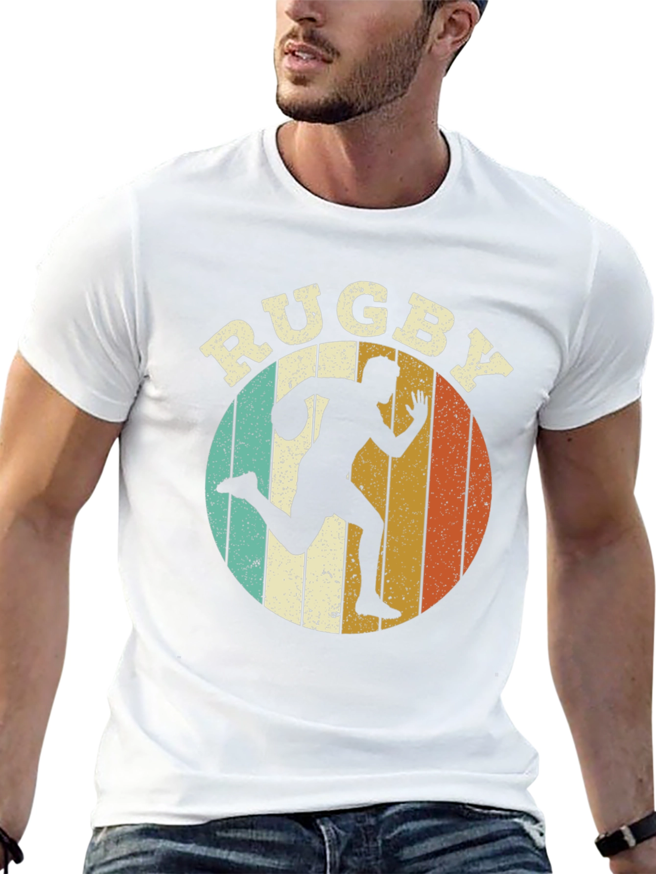 Retro Rugby Player Graphic Tee - Sporty Style