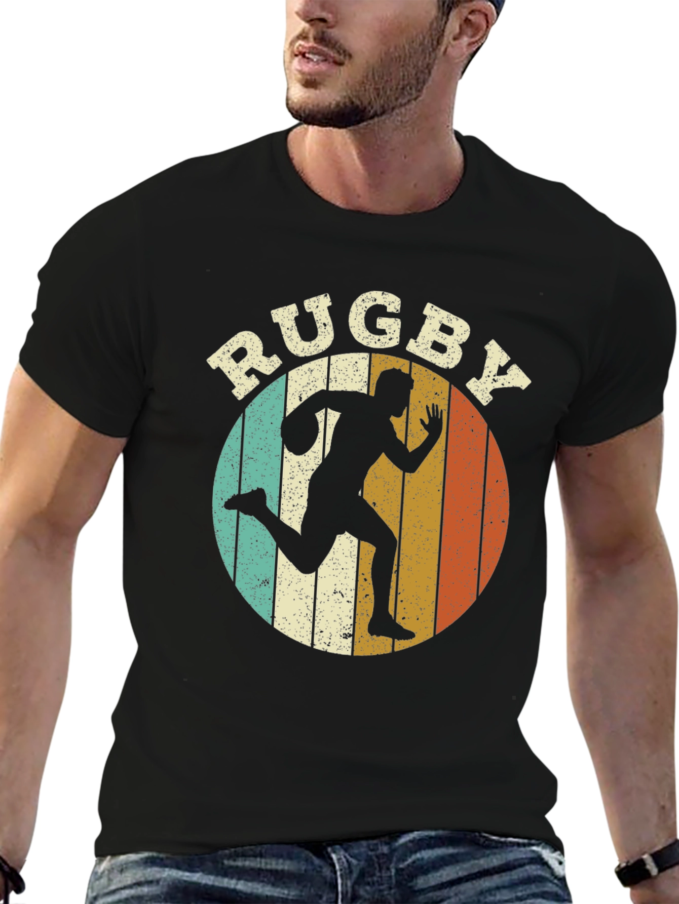 Retro Rugby Player Graphic Tee - Sporty Style