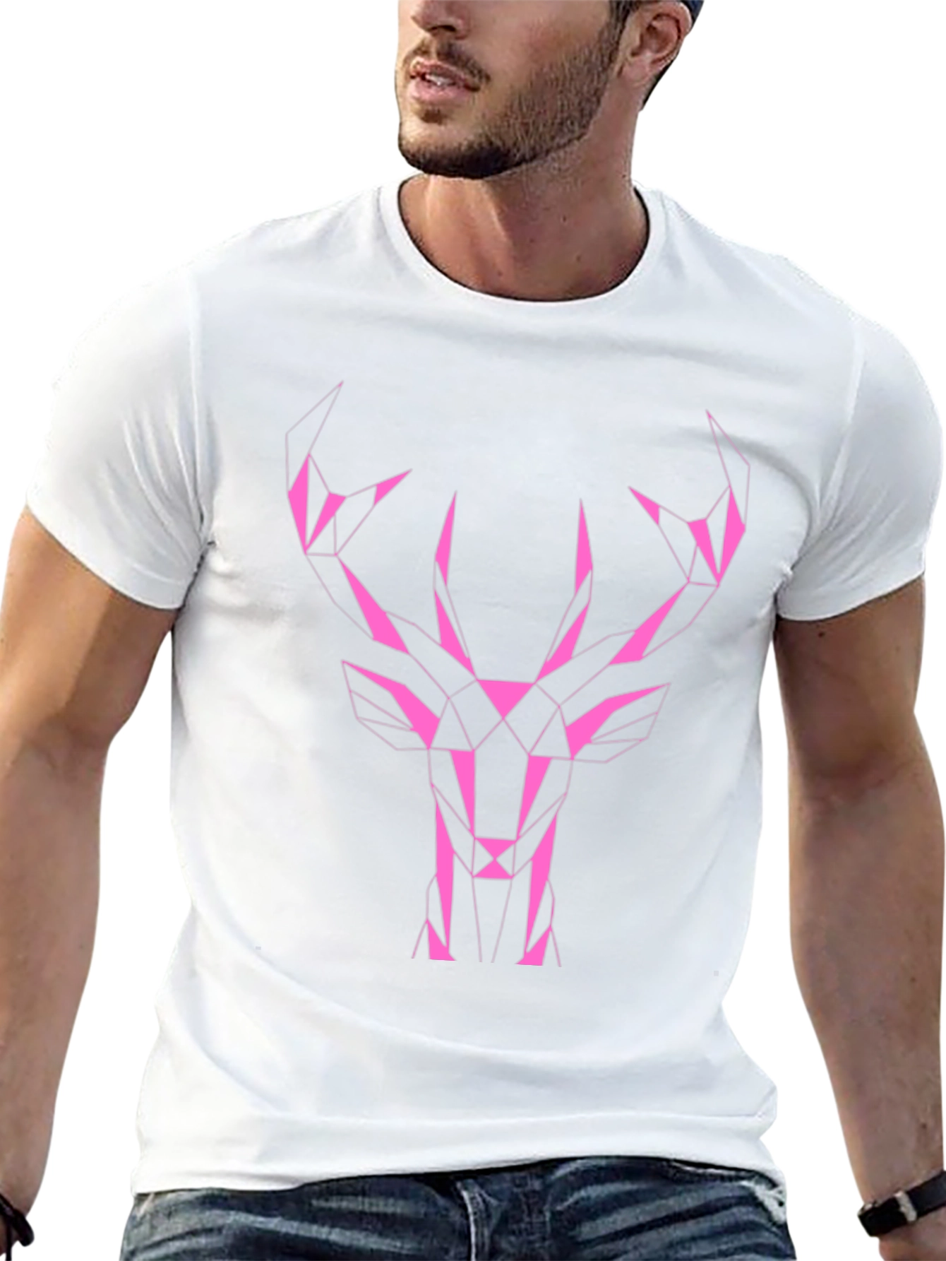 Geometric Deer Graphic Tee - Black Cotton
