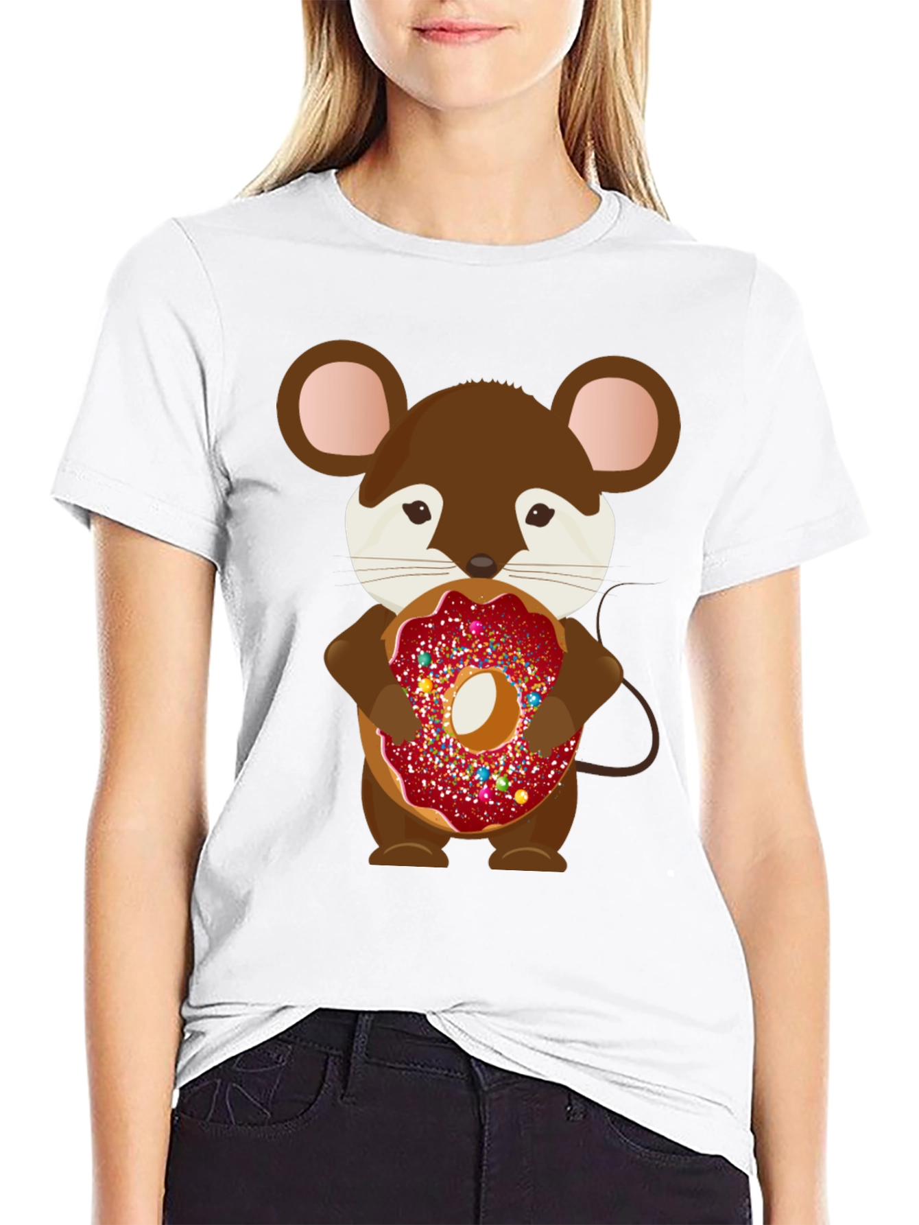 Mouse with Donut Graphic Tee - Cute Cartoon Design