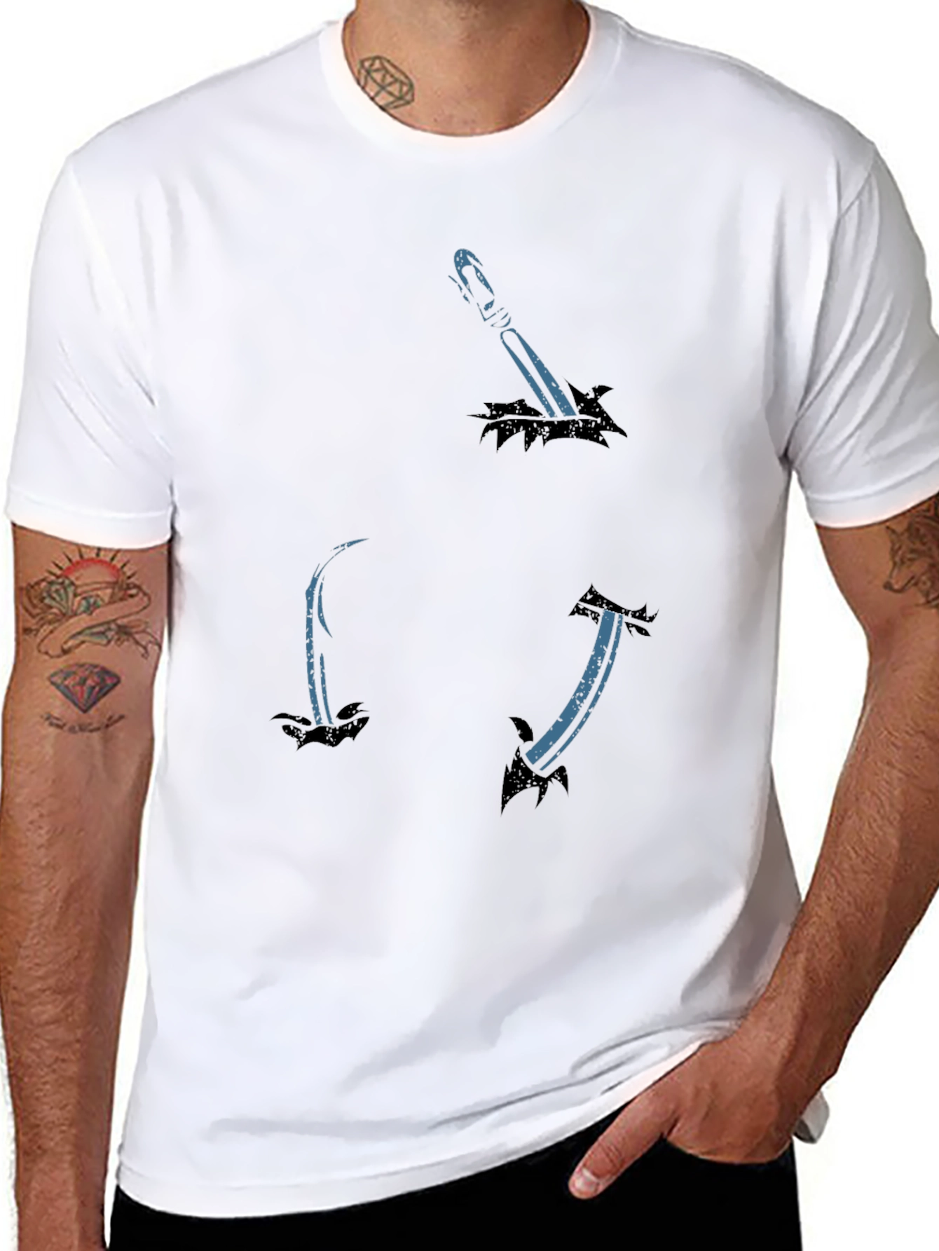 Mens Black T-Shirt with Sword Design