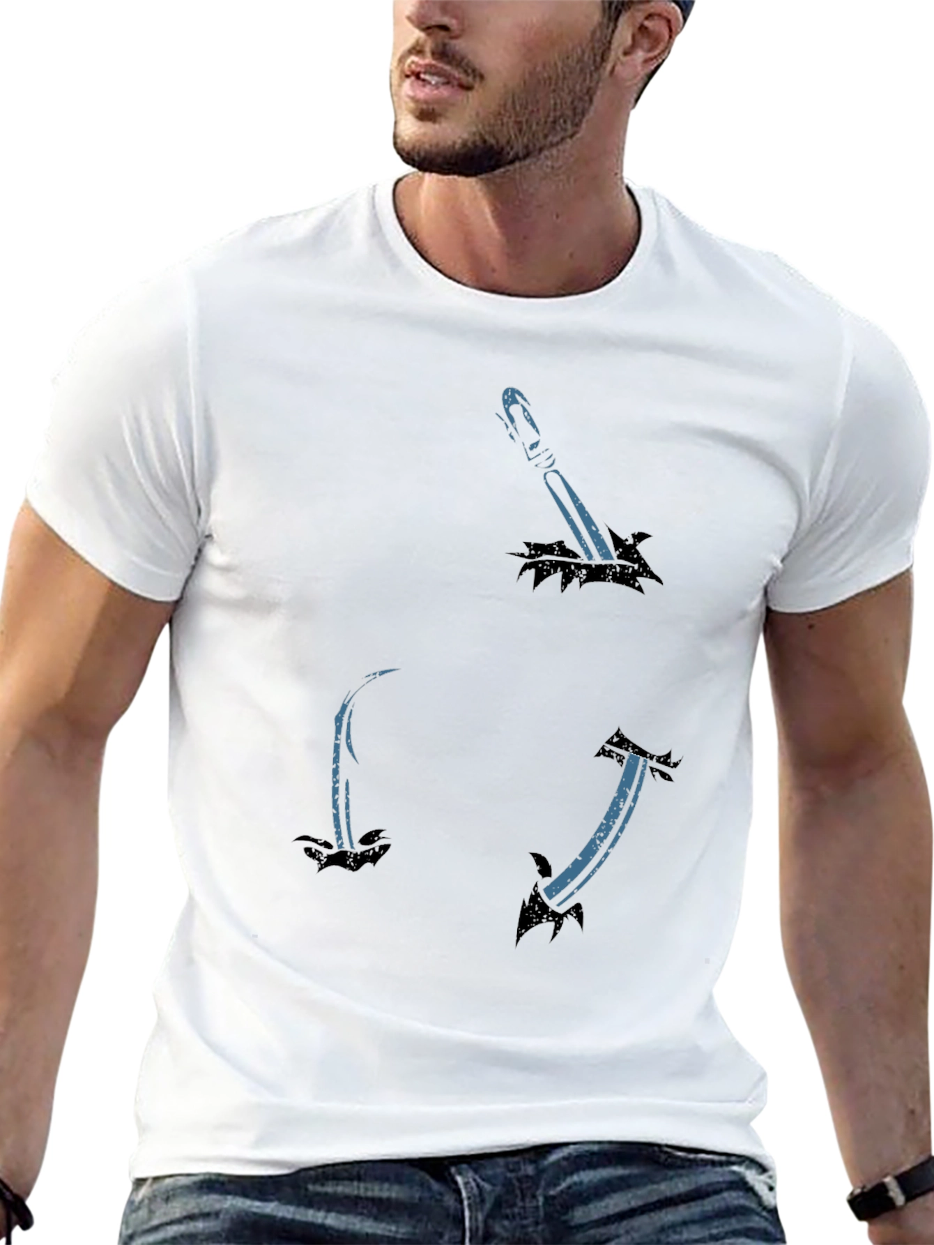Mens Black T-Shirt with Sword Design