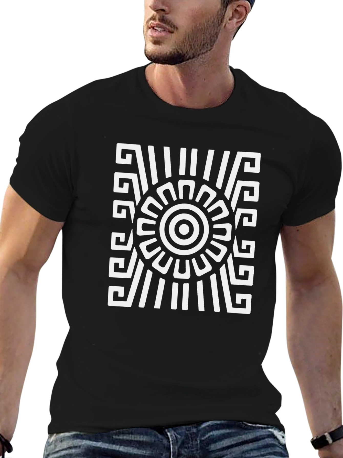 Geometric Aztec Style Black T-Shirt