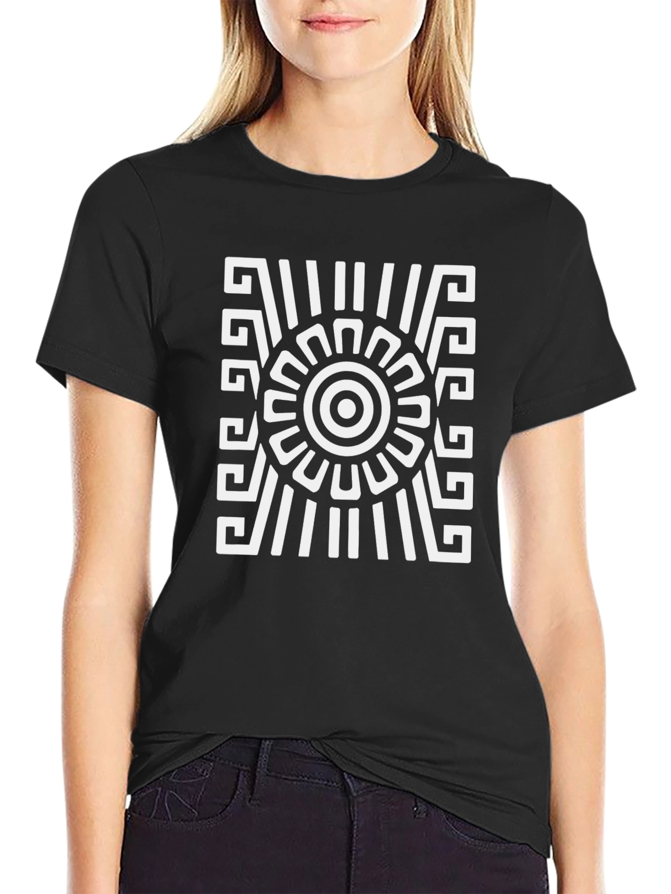 Geometric Aztec Style Black T-Shirt