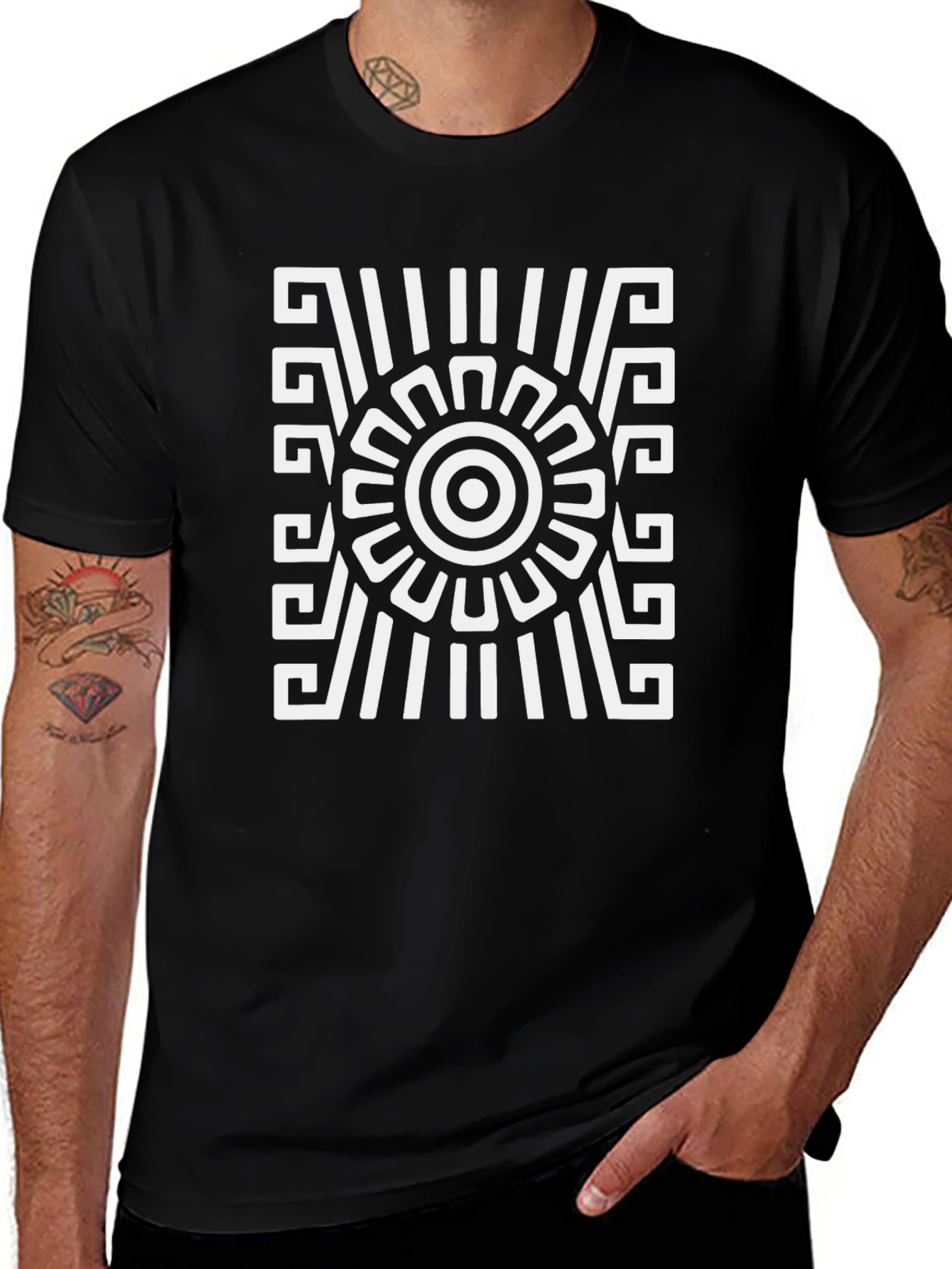 Geometric Aztec Style Black T-Shirt