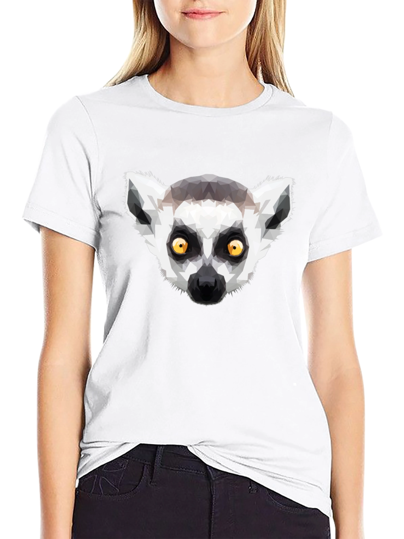 Geometric Lemur Graphic T-Shirt - Black