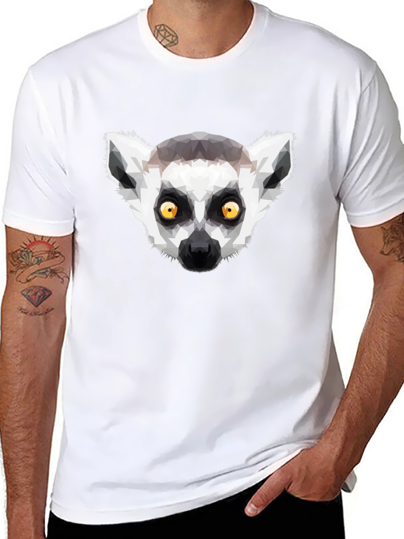 Geometric Lemur Graphic T-Shirt - Black