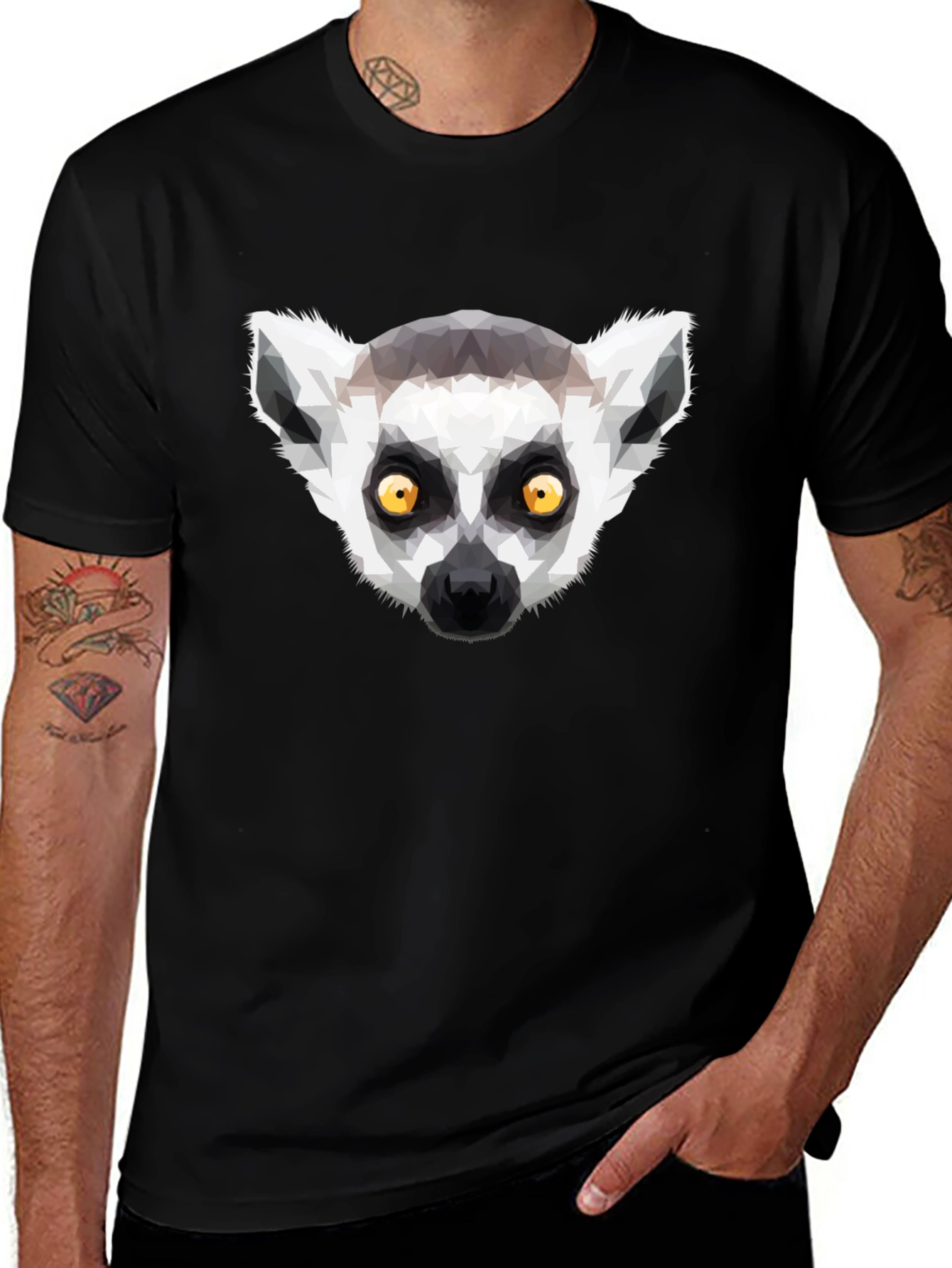 Geometric Lemur Graphic T-Shirt - Black