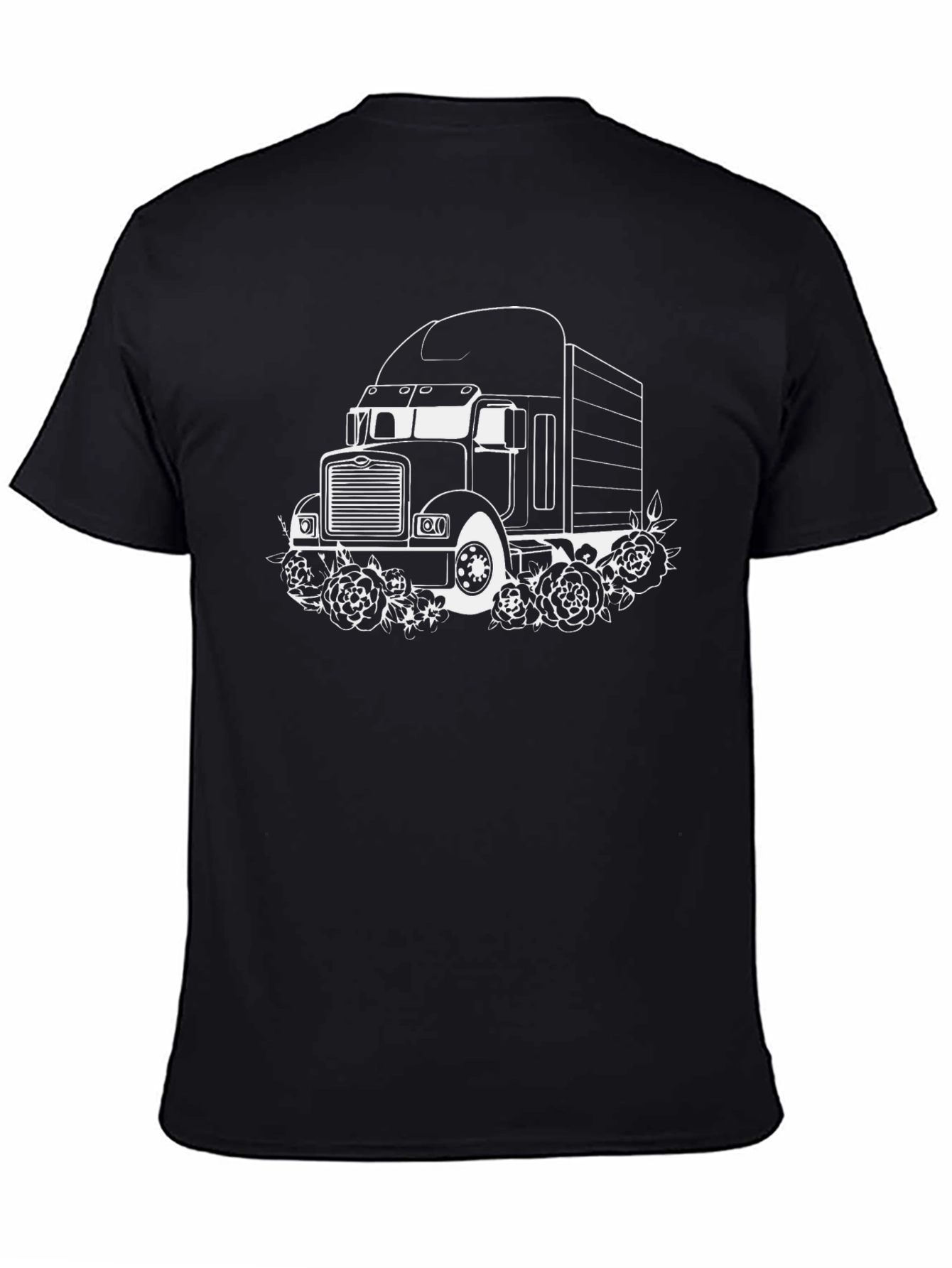 Truck and Roses Black Graphic Tee