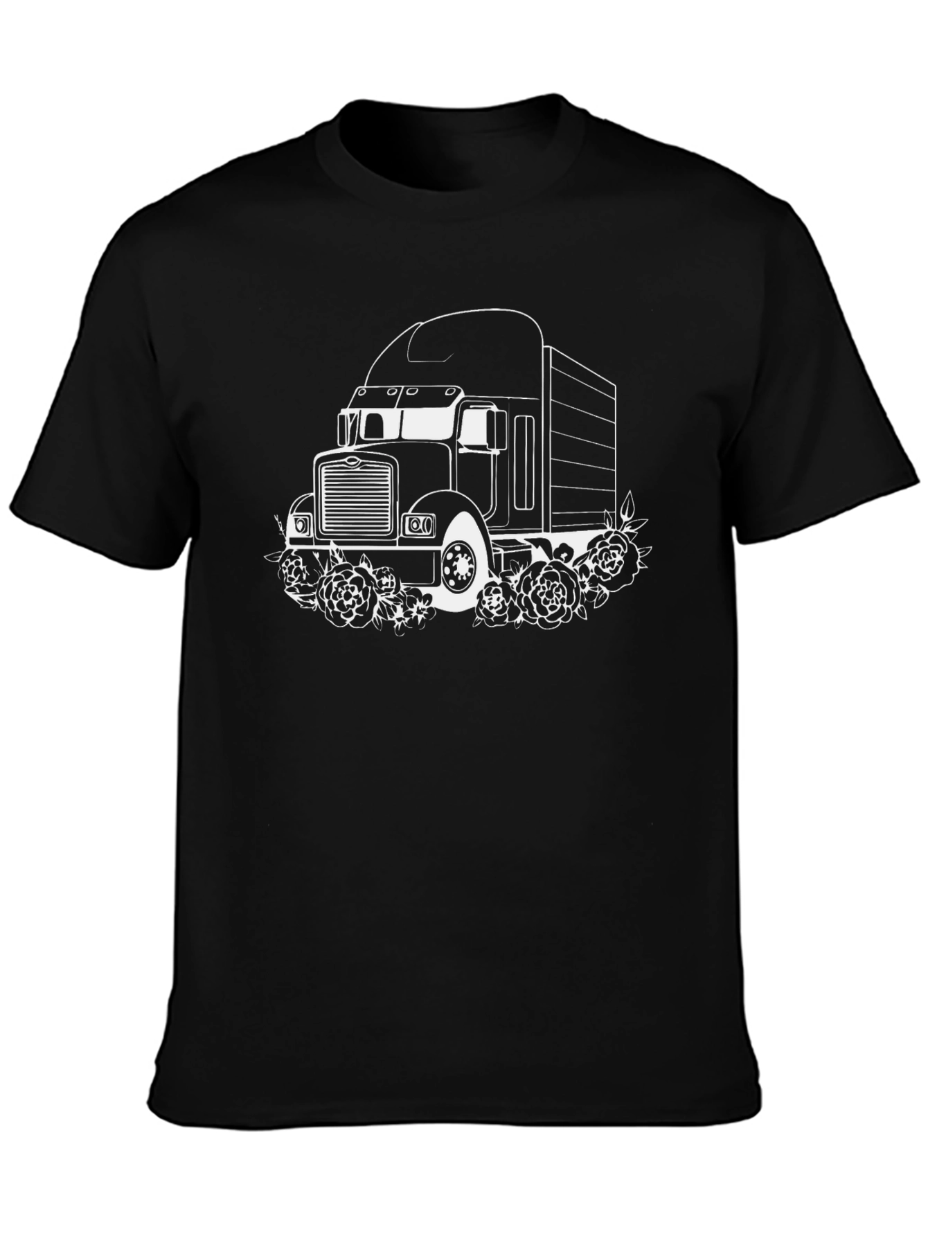 Truck and Roses Black Graphic Tee