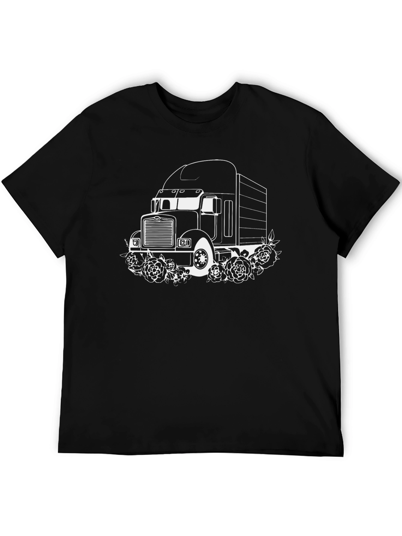 Truck and Roses Black Graphic Tee
