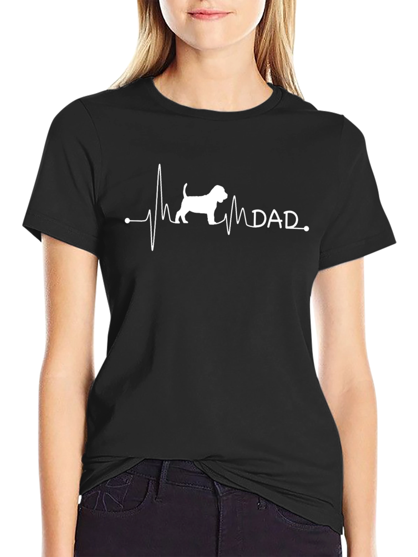 Dog Dad Heartbeat T-Shirt - Black
